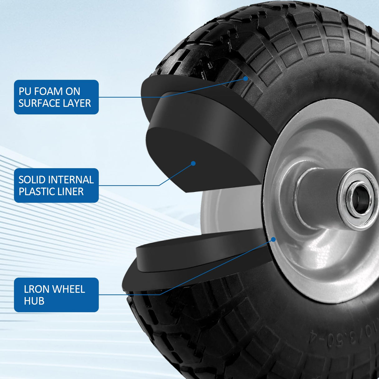 OEBYZWSL 10" 4.10/3.50-4 Flat Free Tire & Wheel, 5/8" Bearings, 2-Pack