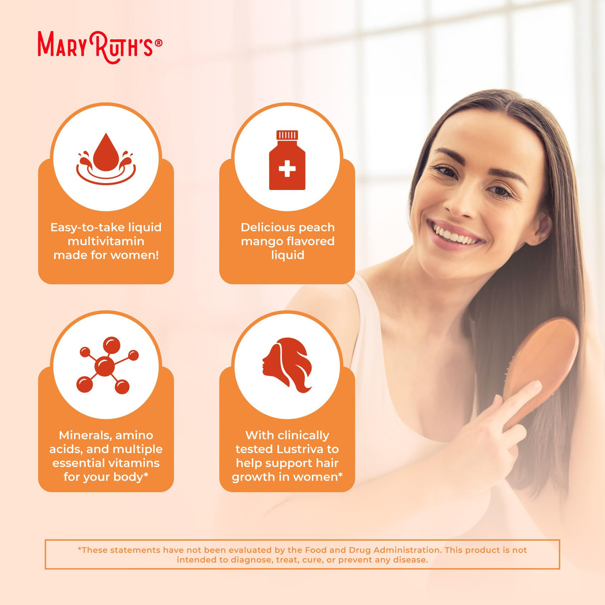 MaryRuth Organics Liquid Multivitamin + Hair Growth | Biotin 10000mcg | Lustriva Hair Growth Supplement | Clinically Tested in Women for Thicker Hair & Facial Wrinkle | Skin Care | 18+ | 15.22 Fl Oz
