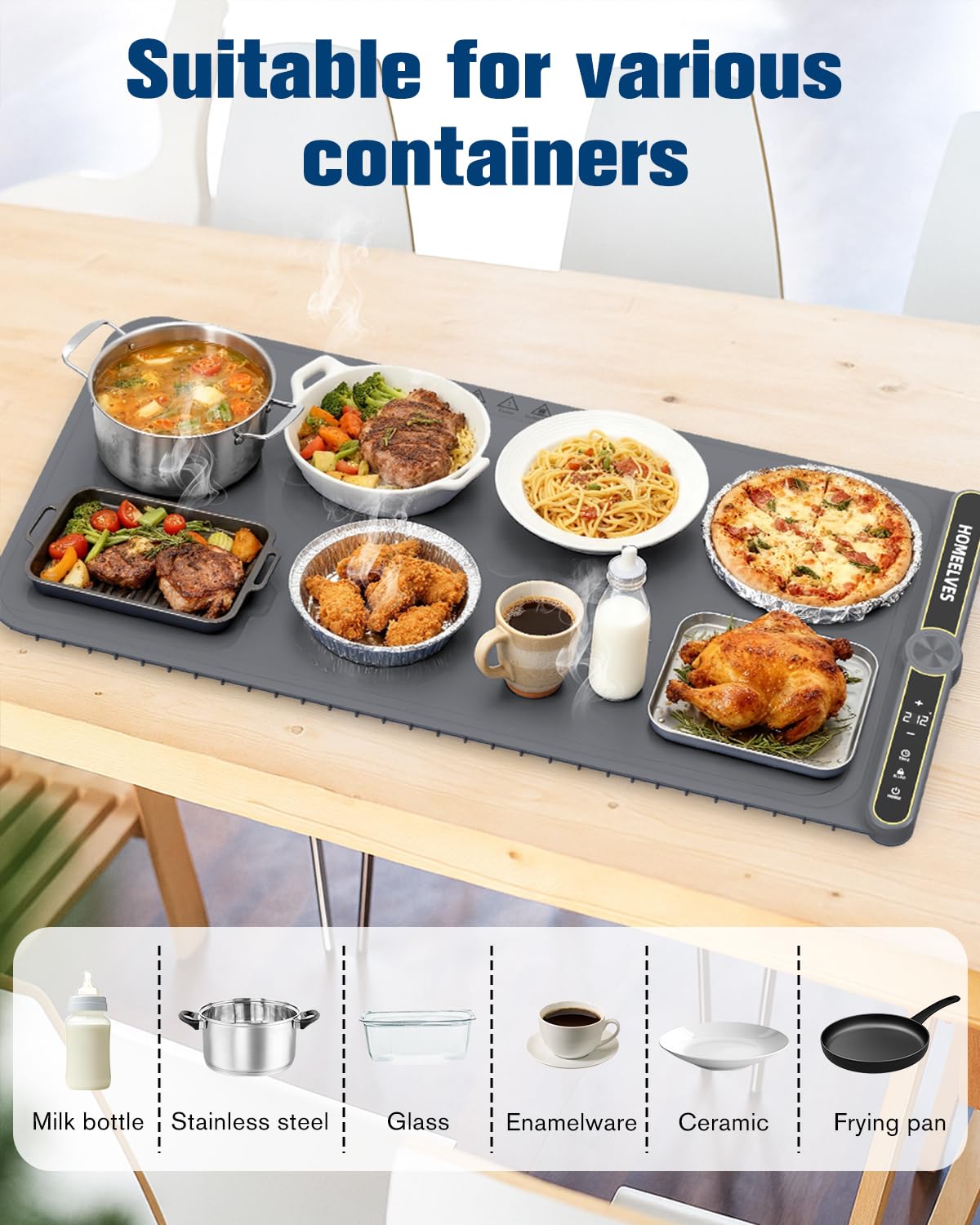 Food Warming Mat Extra Large, Rapid Heating Electric Warming Tray with 9 Temp Setting and 6 Hours Timer,Foldable Warming Trays for Food, Portable Food Warmers for Parties Buffet, Gray