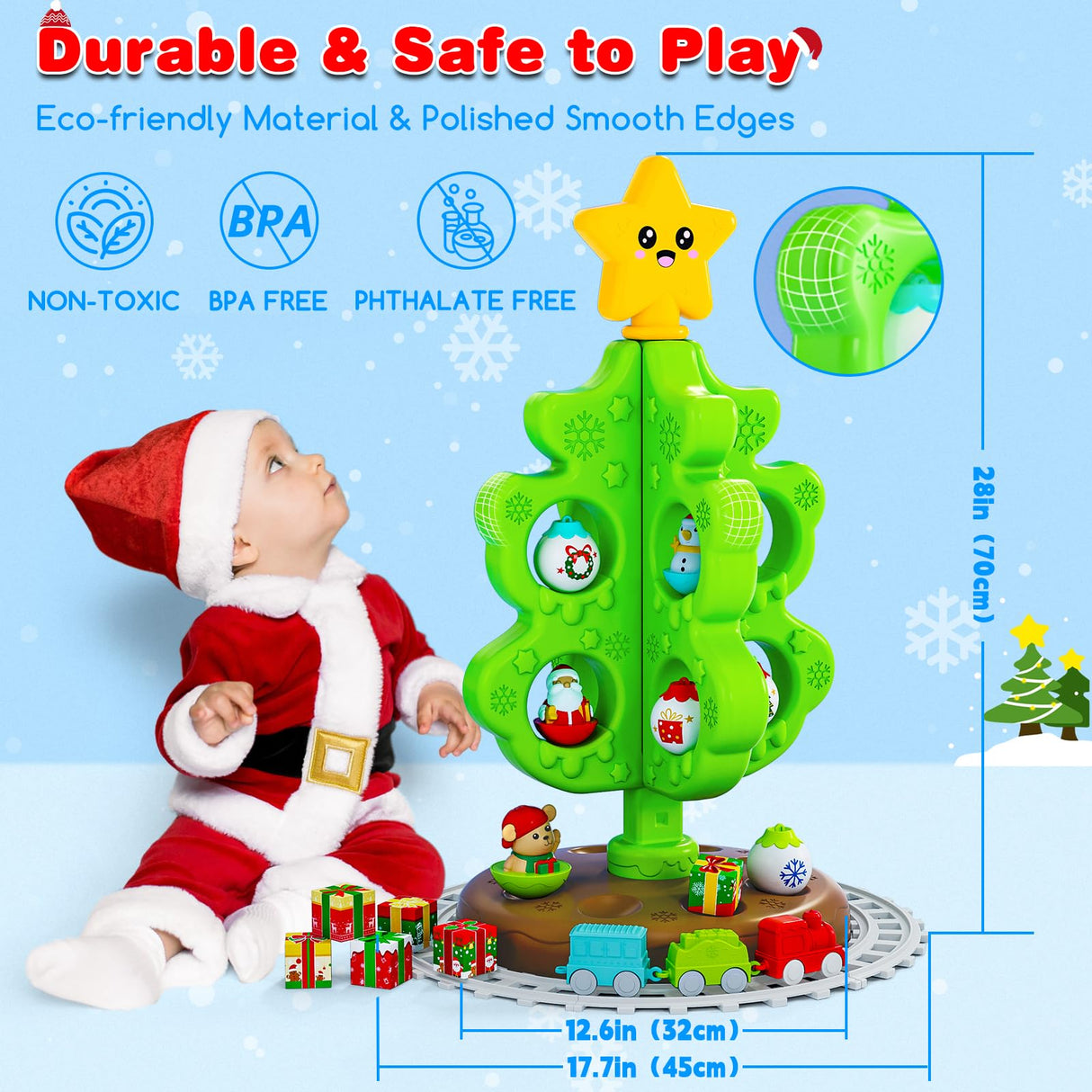 Surelect My First Christmas Tree for Toddlers, Montessori Christmas Decoration Toy with Ornaments, Mini Train Set, Roly Poly Toys, Finger Puppets, Birthday Xmas Gifts for Little Kids Boys and Girls