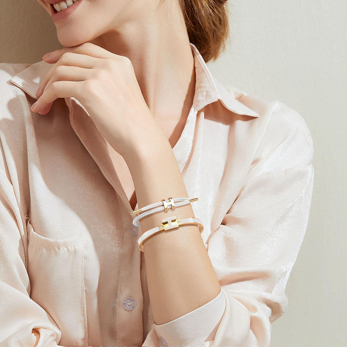 Hothink Gold H Bracelets for Women,Designer Dupes Bracelet,White Bracelet