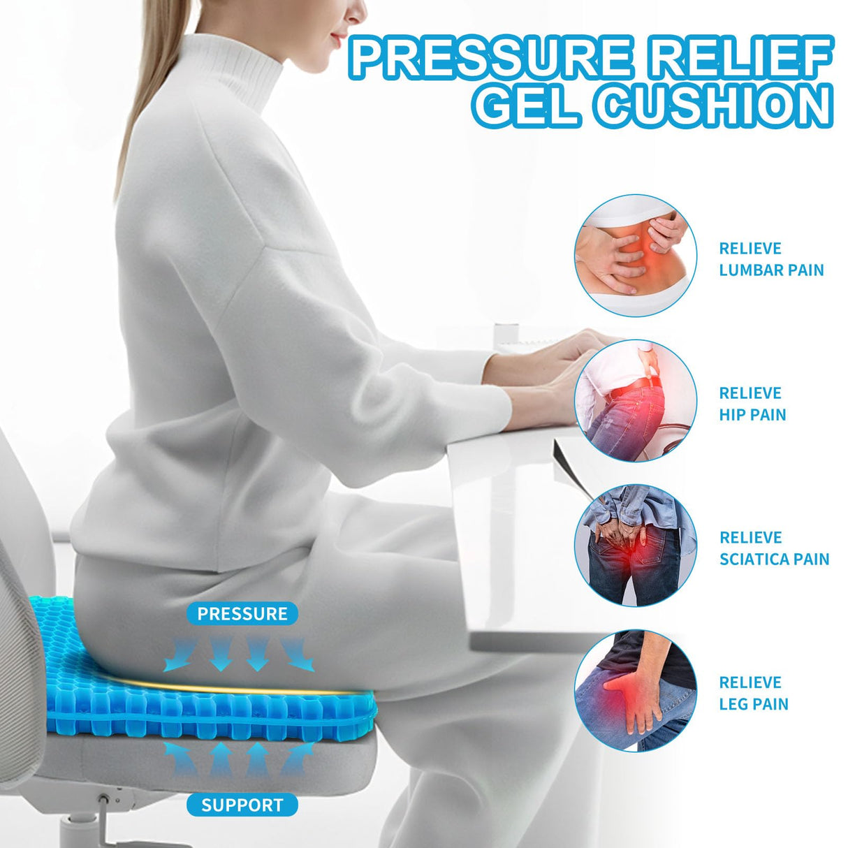 LYUANEC Gel Seat Cushion for Long Sitting, (2.4 Inch Extra Thick Cushion) Soft&Breathable Gel Cushions for Pressure Relief, Wheelchair Seat Cushions, Gel Pad for Chair, Office Chair Cushion