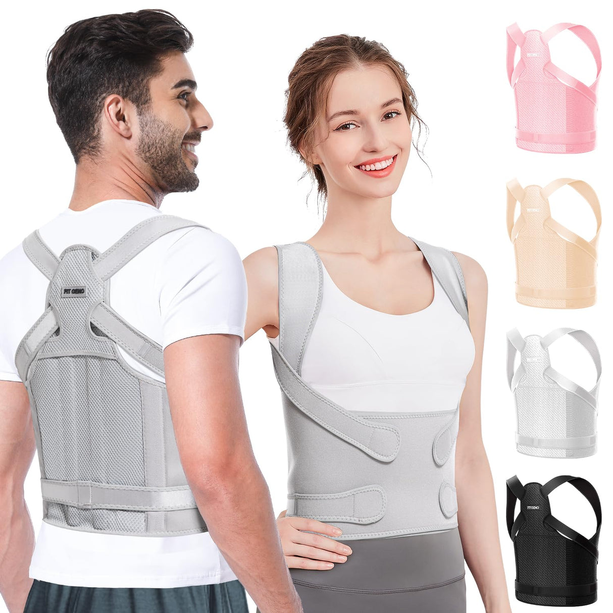 Fit Geno Back Brace Posture Corrector for Men & Women: Shoulder Straightener Adjustable Full Back Support Pain Relief - Scoliosis Hunchback Spine Corrector (Medium)