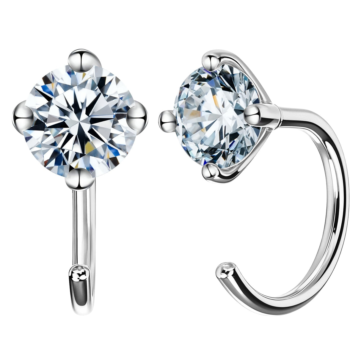 Handi Queen Moissanite Hoop Earrings for Women 925 Sterling Silver Small Huggie, 0.3CT 4mm D Color VVS1 Round Brilliant, Sparkling Minimalist Tiny Cartilage Earring Jewelry