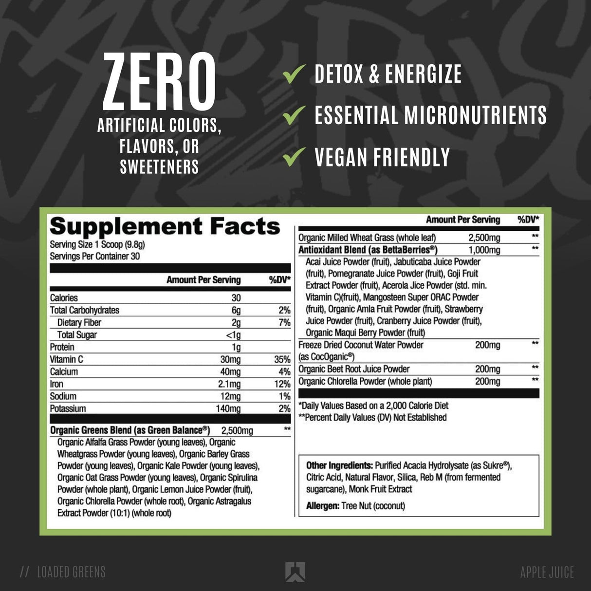 RYSE Loaded Greens Superfood Powder - Apple Juice - Daily Supplement with Greens Balance, BettaBerries & Sukre Fiber - Supports Digestion, Immunity & Energy - No Artificial Sweeteners - 30 Servings
