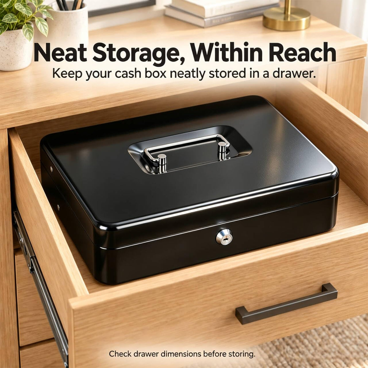 KYODOLED Cash Box with Money Tray and Key Lock, 1mm Thick Metal Cash Drawer