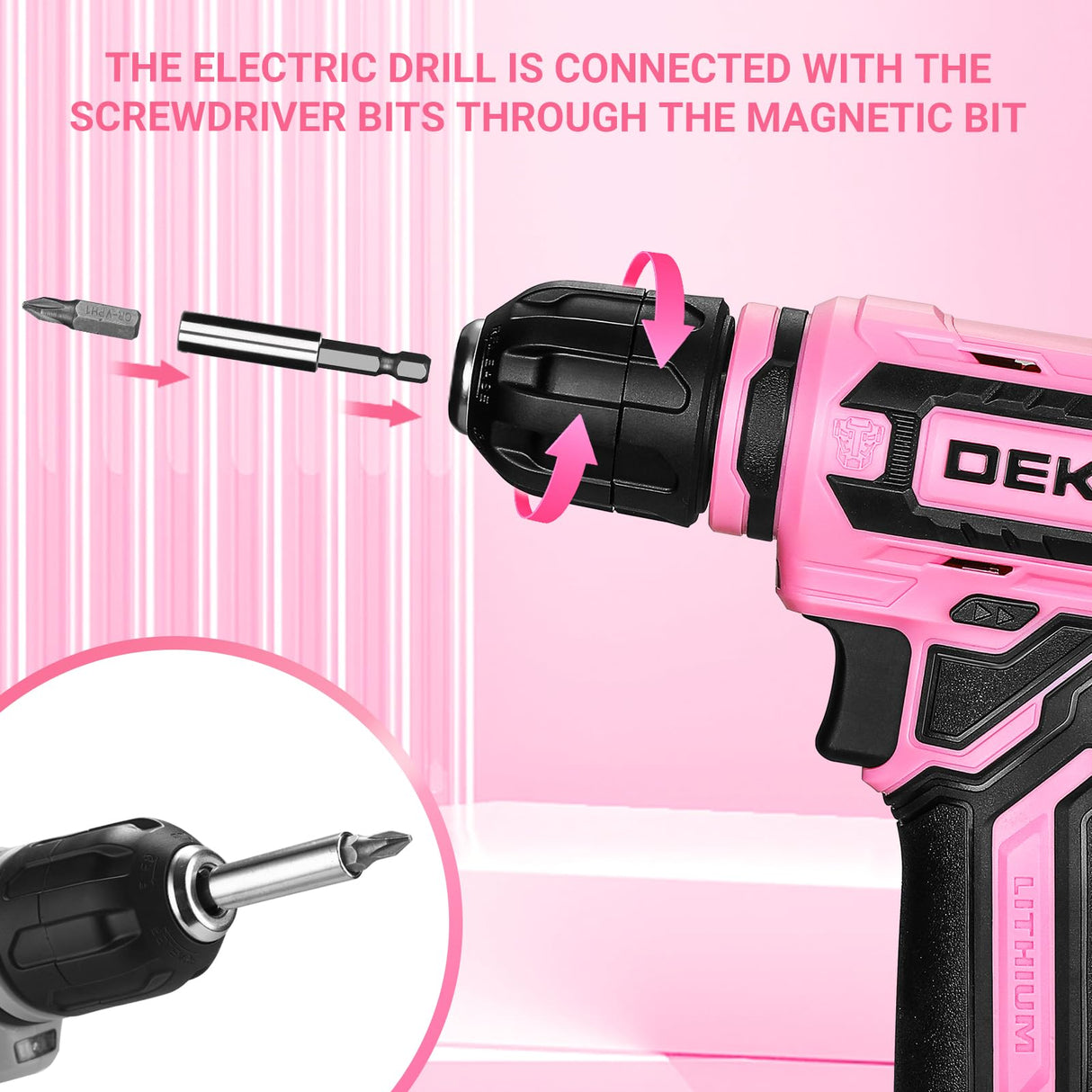 Cordless Drill:DEKOPRO 12V Power Drill Set with Pink 800RPM Electric Drills with Tool Set Gift Box, Pink Drill Set for Women