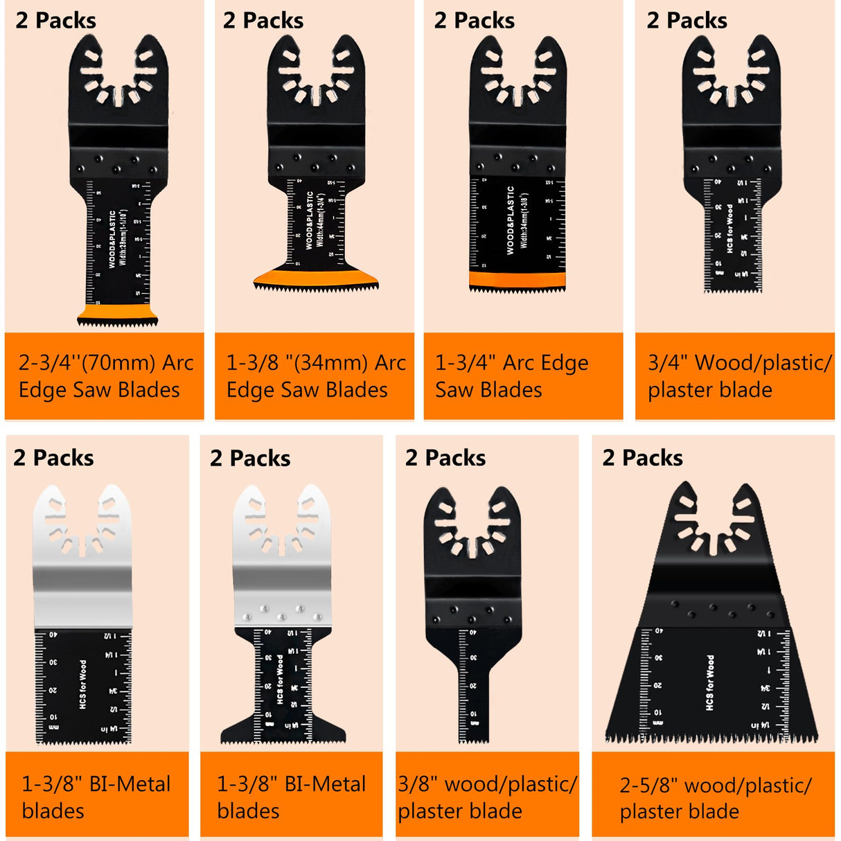 CONNOO 86 Pack Oscillating Saw Blades with Case, Arc Edge Multitool Blades, Oscillating Tool Blade, Bi-Metal for Wood/Metal/Plastic Kits Fit for Ryobi