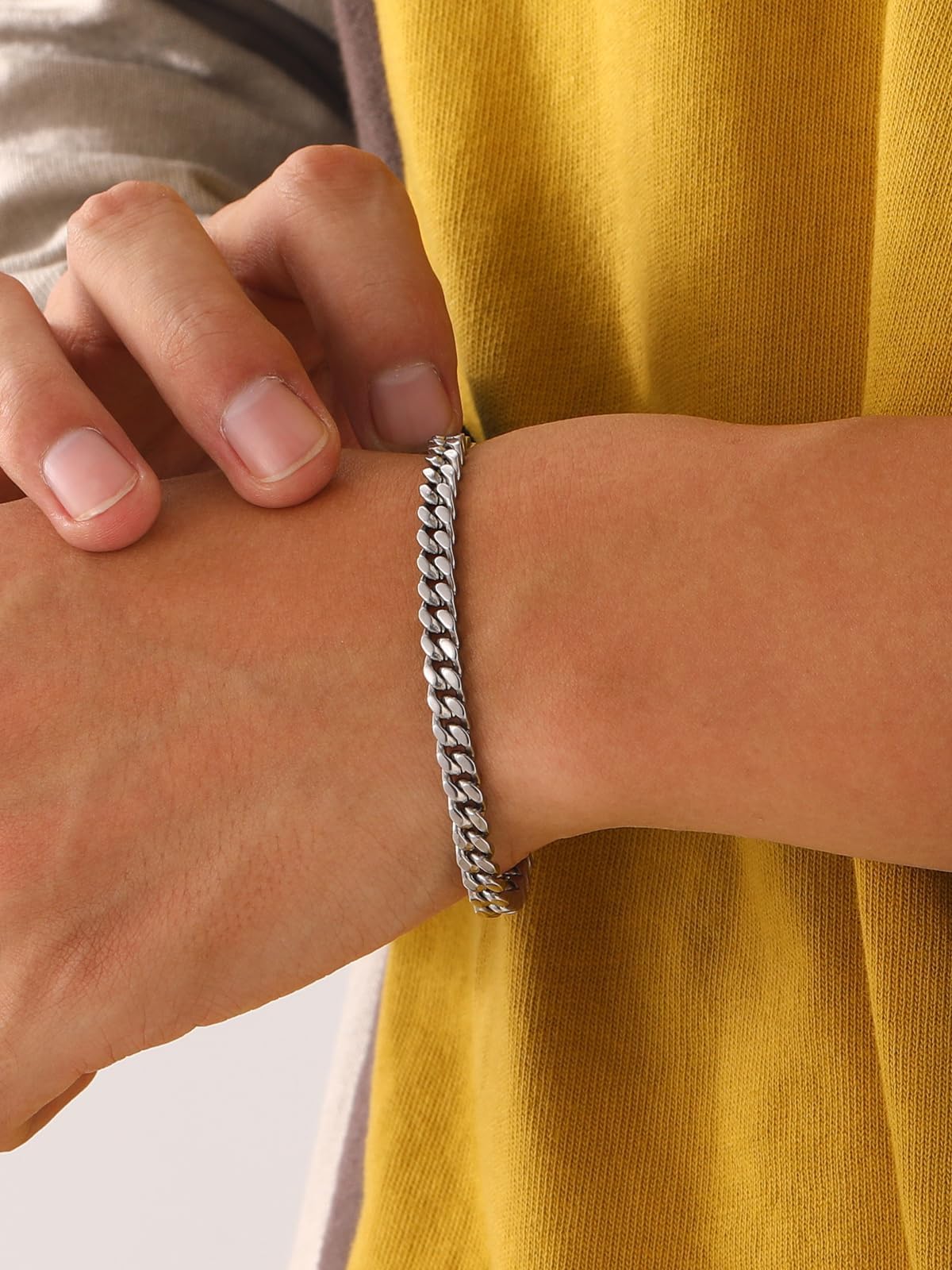 Stainless Steel Cuban Chain Bracelets for Men 5MM Silver Bracelet 7.5 Inch