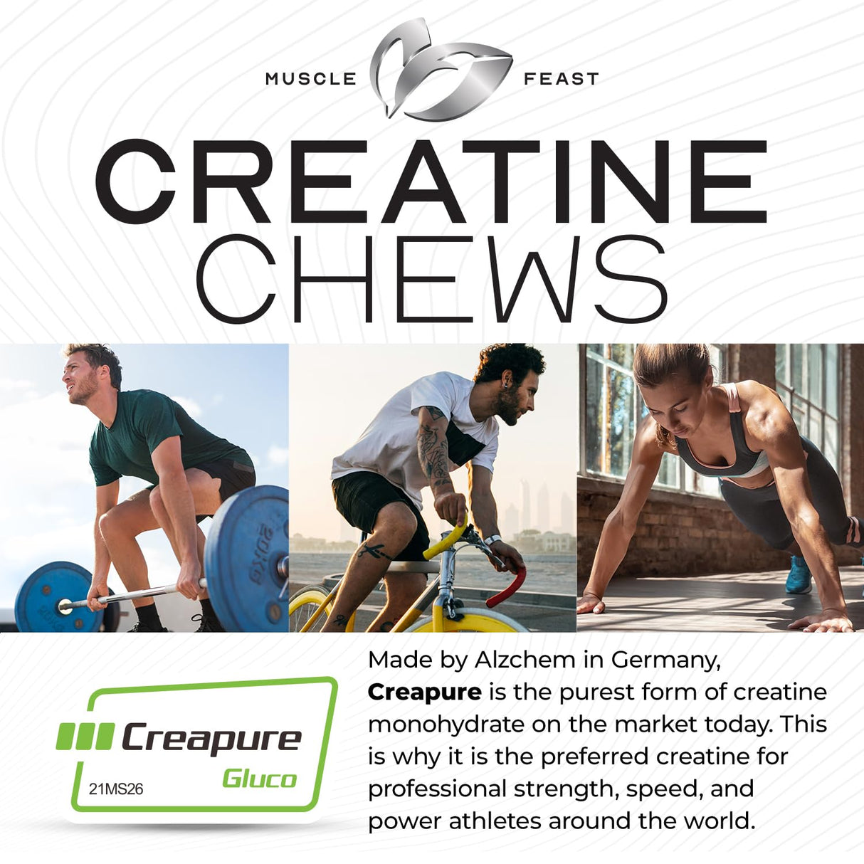 Muscle Feast Vegan Creatine Monohydrate, Gluten-Free Creapure Chews, Lemon Lime, 360 Tabs