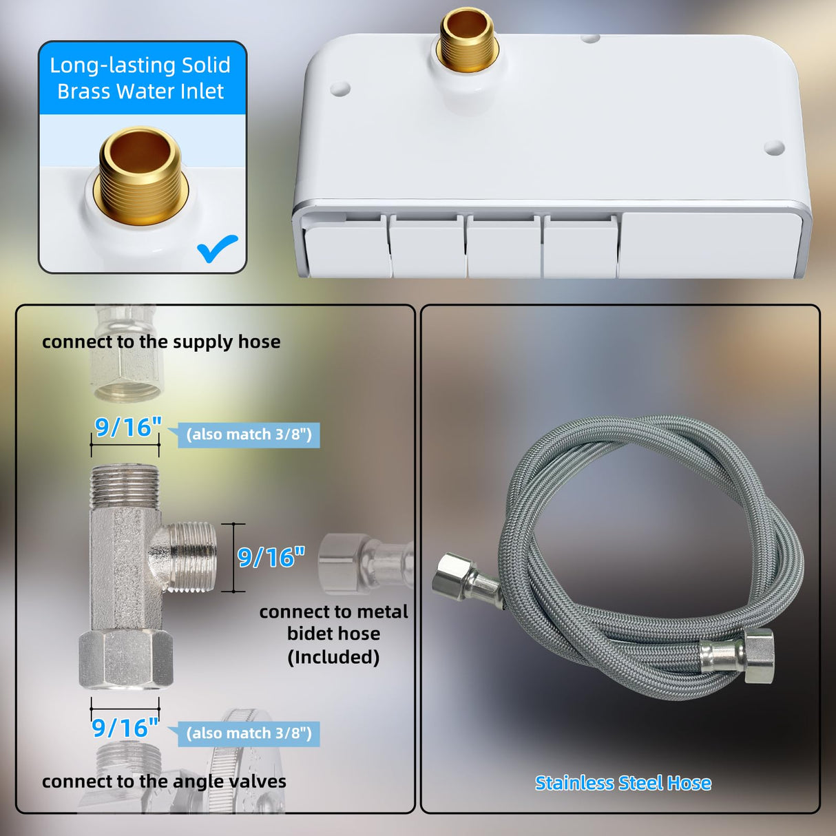 Hibbent Bidet Attachment for Toilet, Non-Electric Dual Nozzle for Frontal & Rear Wash, Adjustable Water Pressure Control, Fresh Water Bidet Toilet Seat, Self Cleaning Water Sprayer, White