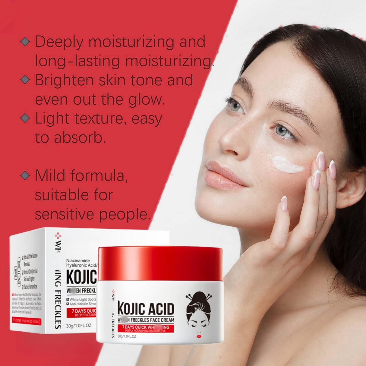 Kojic Acid Cream,Dark Sp-ot Remo-ver for Face,Skin Lightening Cream for Anti Aging,Dark Sp-ot Correcting Glow Serum,Face Moisturizer for Women,Pigmentation Remo-val Cream,Freckle Remo-val Cream