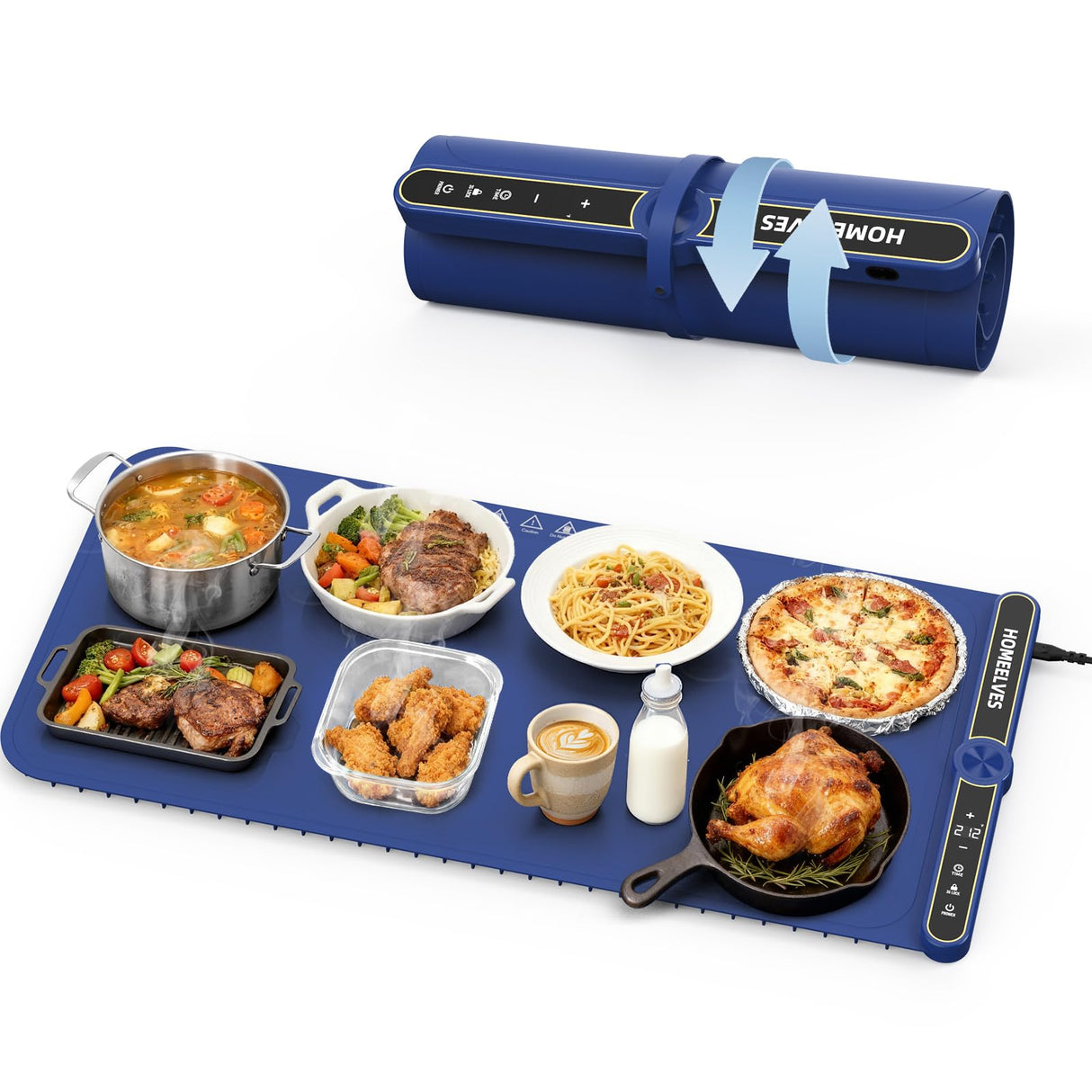 Food Warming Mat Extra Large, Rapid Heating Electric Warming Tray with 9 Temp Setting and 6 Hours Timer,Foldable Warming Trays for Food, Portable Food Warmers for Parties Buffet, Blue