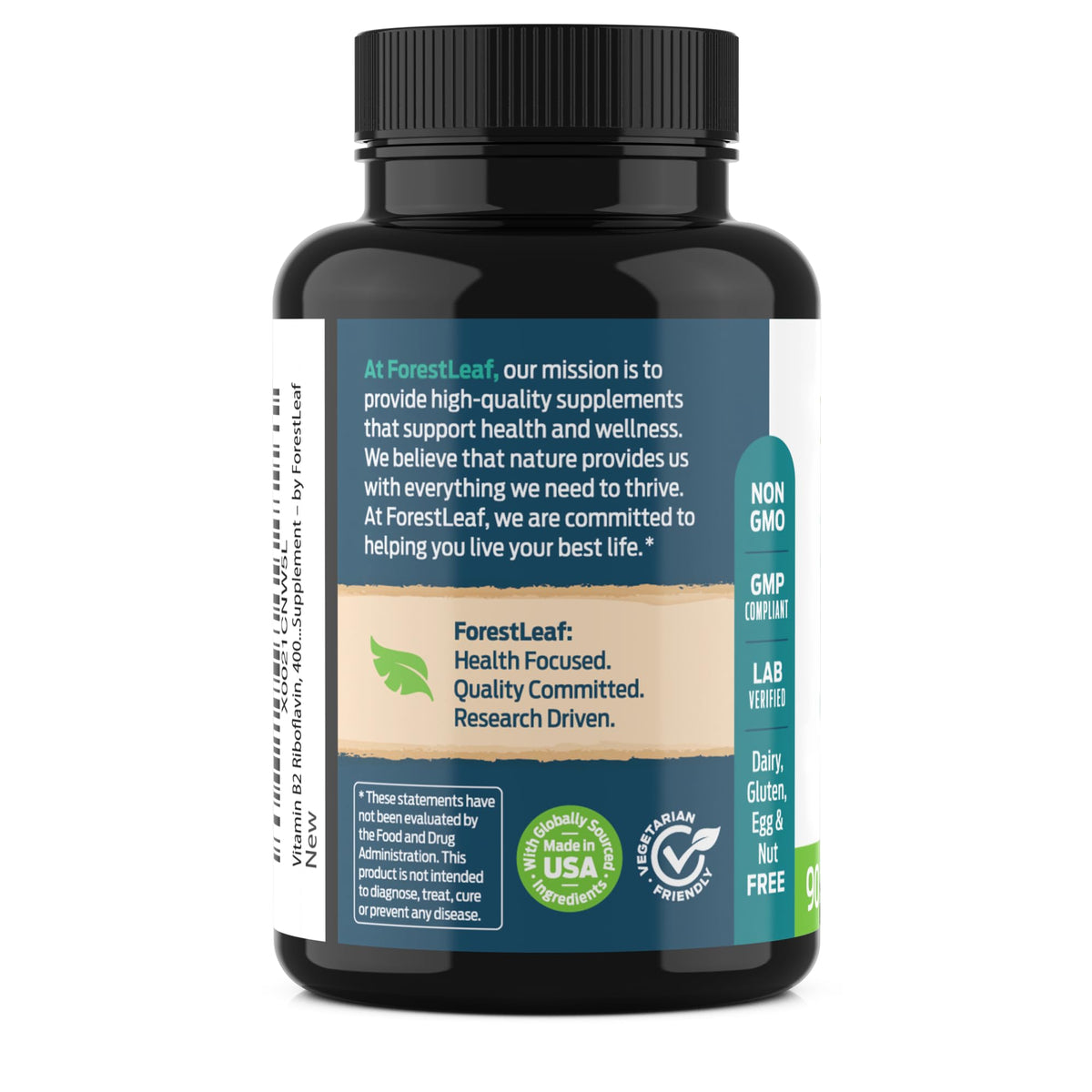 ForestLeaf Vitamin B2 Riboflavin 400mg, 90 Vegetarian Capsules