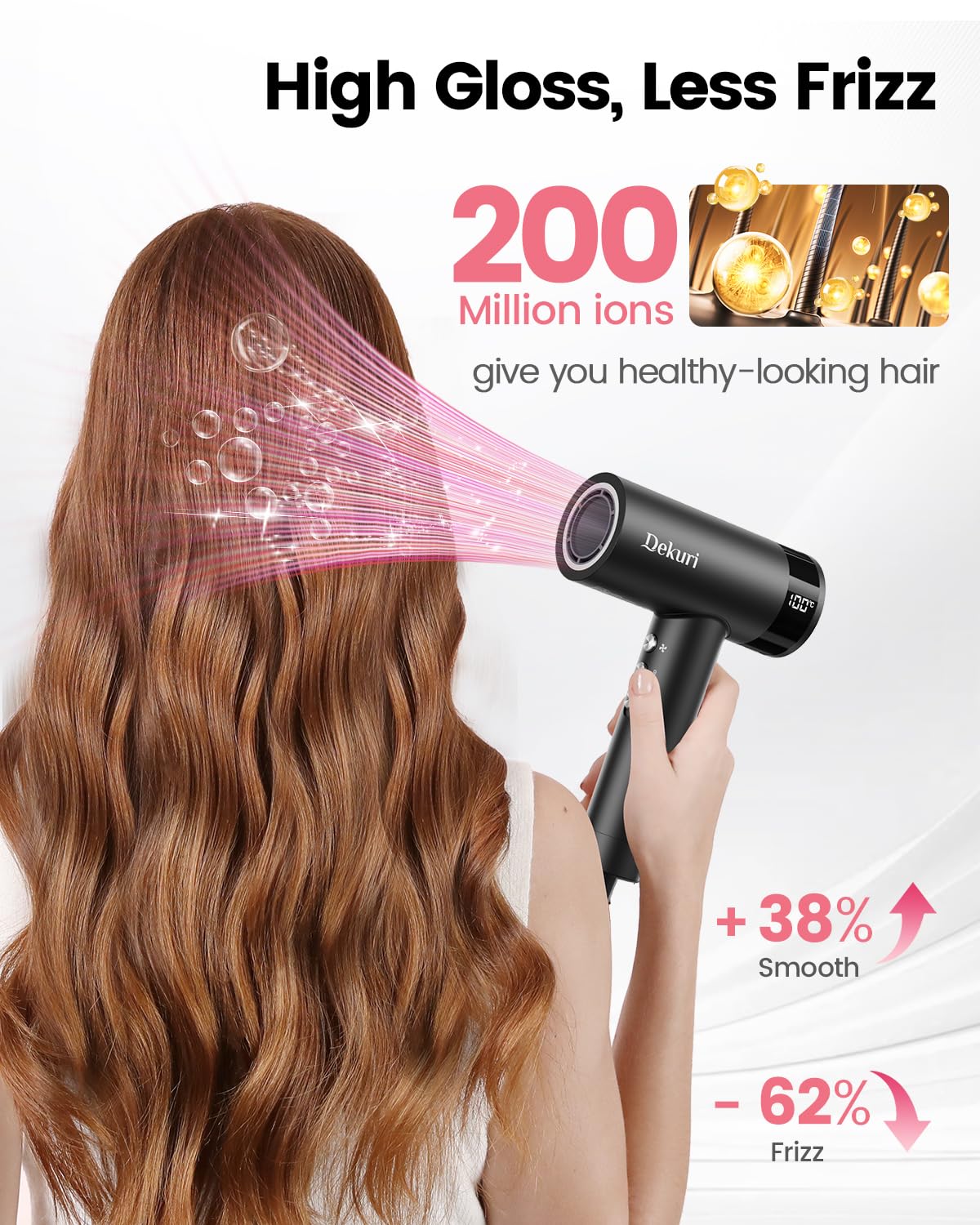 Dekuri Hair Dryer, 110,000 RPM High-Speed Fast Drying Blow Dryer, 200 Million Ionic Lightweight Hairdryer with Diffuser, Magnetic Nozzle, 4 Temps & 3 Speeds, Low Noise for Women & Men, Black