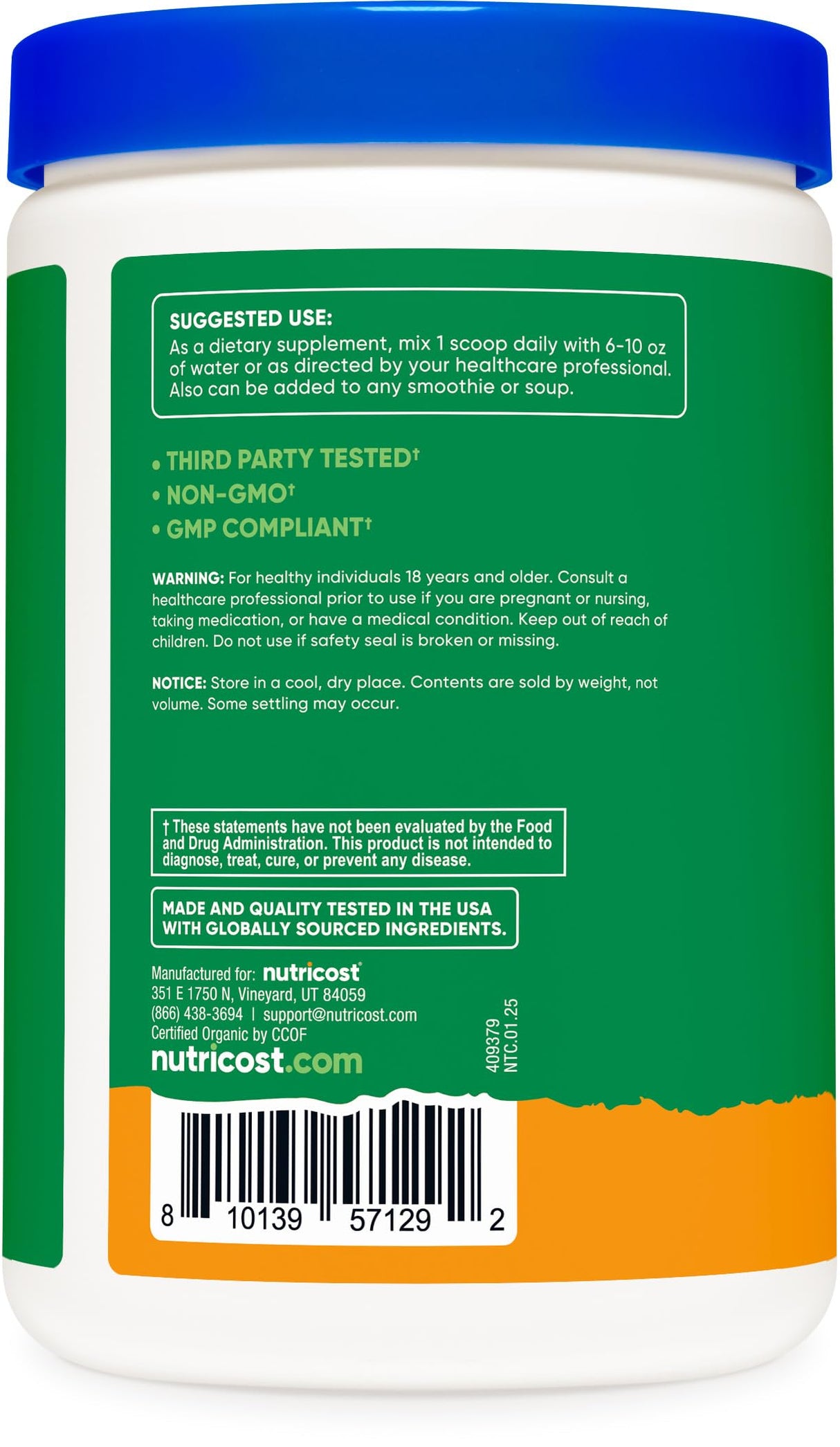 Nutricost Organic Super Greens Powder (30 Servings) Orange Sunrise Flavor - Superfood Supplement Drink Mix