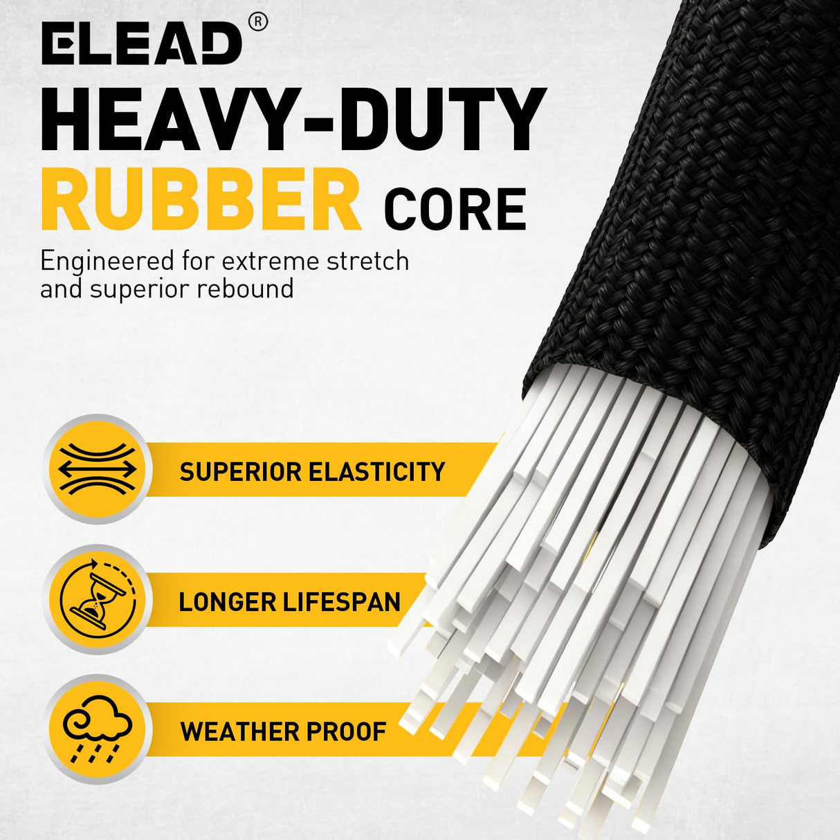 Heavy Duty Bungee Cord Roll, 1/4" x 110ft Marine Grade Outdoor Bungee Cords, Black Super Elastic Shock Cords, Long Cord for Cargo, Camping, Bike Racks, Tents