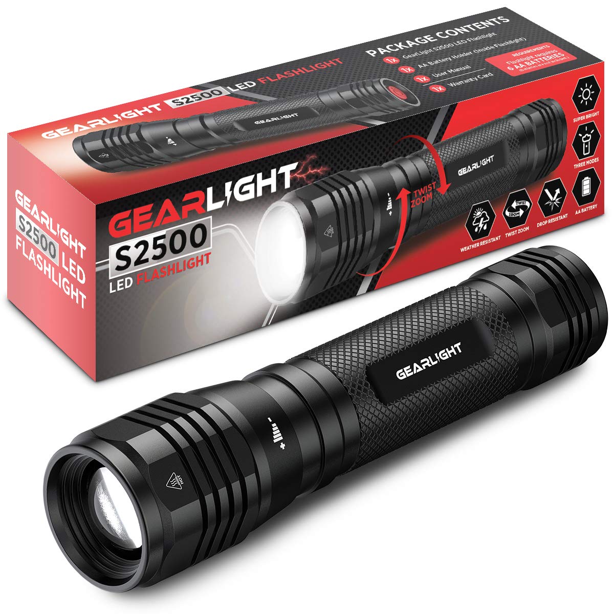 LED Flashlight High Lumens, Tactical Flashlight Battery Powered (Batteries Not Included), Bright Handheld Flashlight for Camping, Hunting, Home, Security, Hiking, Walking at Night & Emergency Use