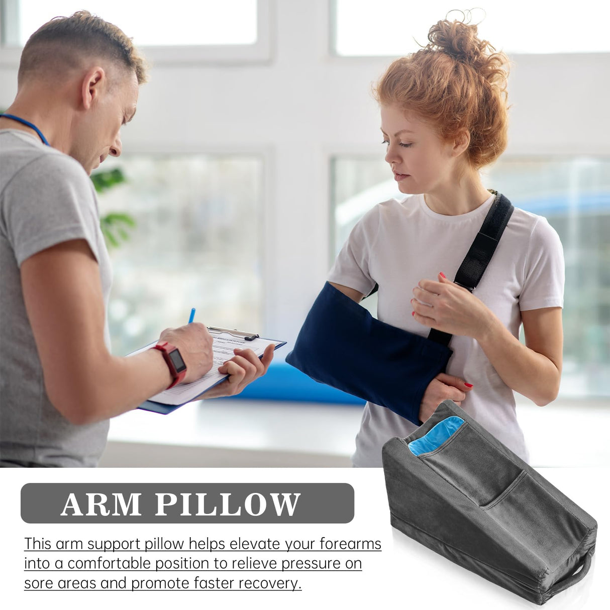 Buryeah Arm Elevation Pillow with 2 Pockets, Soft Ergonomic Support Pillow for Elbow Rest Wedge Broken Arm Gifts with High Density Foam for Recovery Sleeping(Dark Gray)