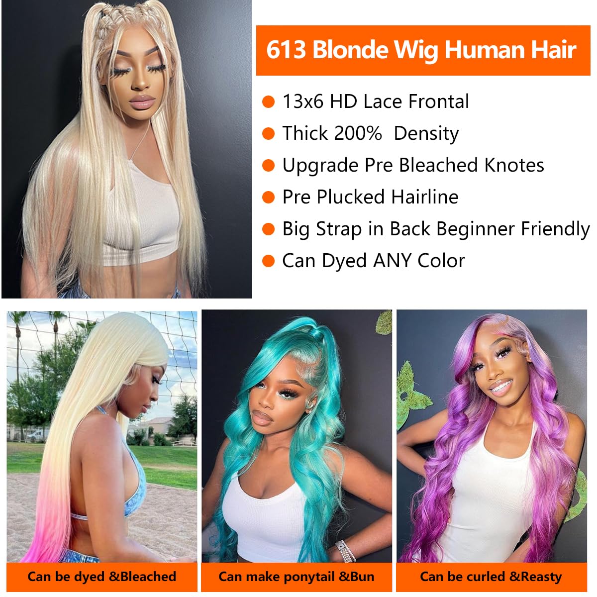 DJFG 613 Lace Front Wig Human Hair 30 Inch Blonde Wig Human Hair 613 13x6 Lace Front Wig Human Hair 200 Density Blonde Lace Front Wigs Human Hair Pre Plucked HD Lace Frontal Wig Straight Glueless