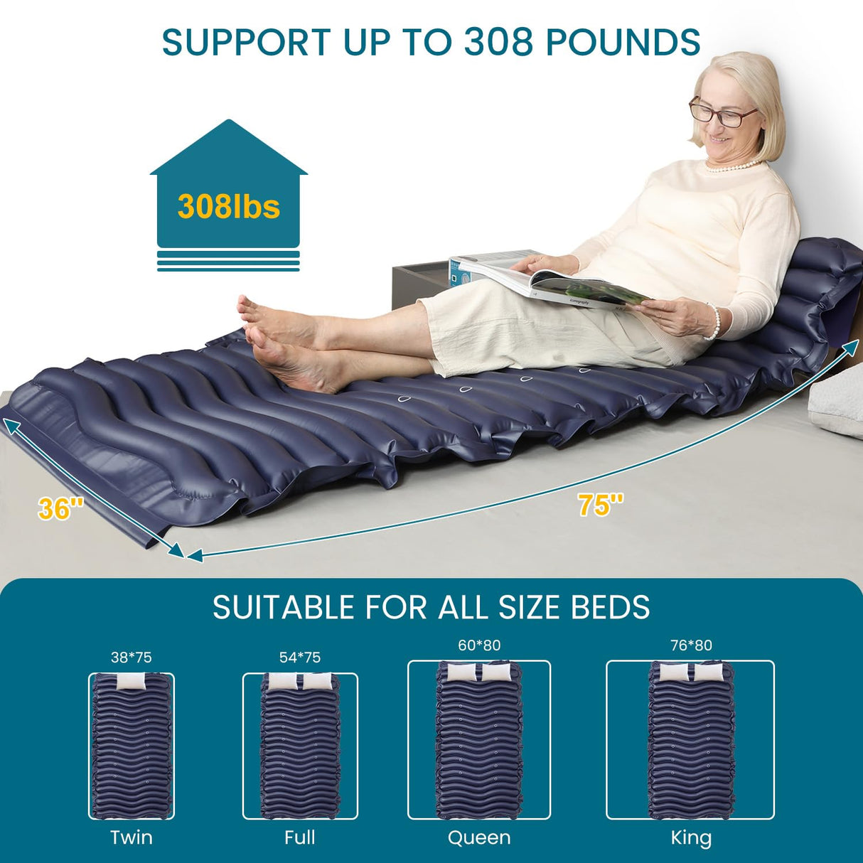 KEKOY Alternating Air Pressure Mattress Pad with Micro Air Vents for Bedsore Prevention, with Whisper Quiet Pump, Waterproof Pressure Relief Ulcer Cushion Pad for Bed Sores for Hospital Bed Home Use