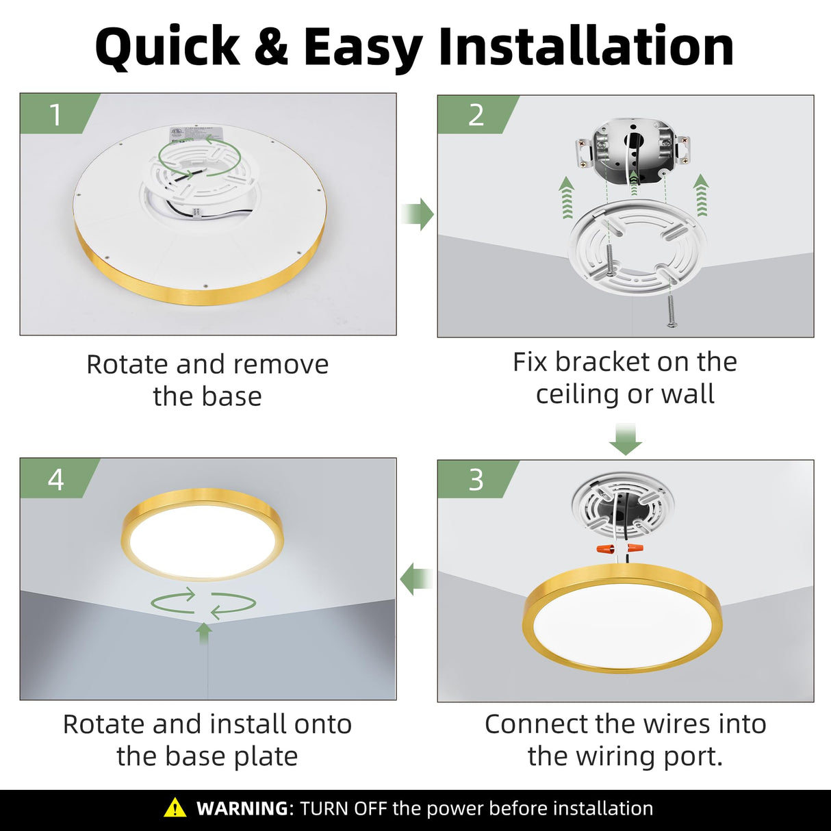 hykolity 12 Inch Selectable CCT LED Round Flat Panel Light, 24W 3000K/4000K/5000K, Edge-Lit Flush Mount Ceiling Light Fixture for Kitchen, Bedroom, Laundry and Closet Room,Gold