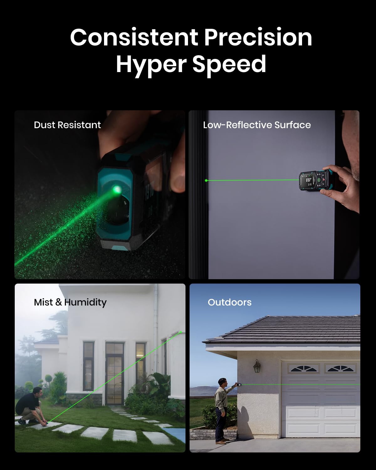 MILESEEY S50 Green-Beam Laser Distance Measure - 400ft Laser Measure, P2P, Side-Laser Alignment, Rechargeable, 2.4" IPS Backlit Display, Area/Volume Measurement, 8 Units, Indoor&Outdoor