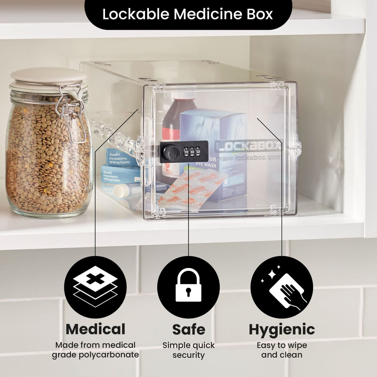 Lockabox One™ | Premium Medicine Lock Box | Medium Medication Lock Box With Code For Medicines, Vitamins & Supplements | External Size 12 x 8 x 6.6 inches (Light Medi Green)