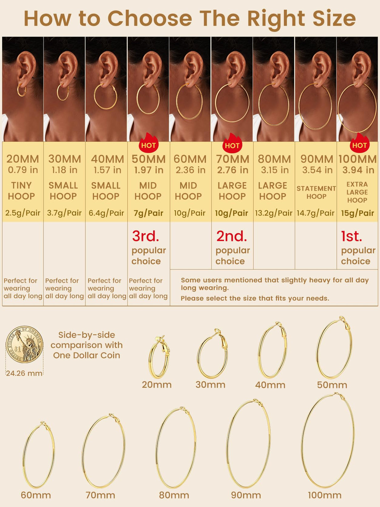 KeyStyle Hoop Earring for Women,90mm Extra Large Gold Lightweight Hoop