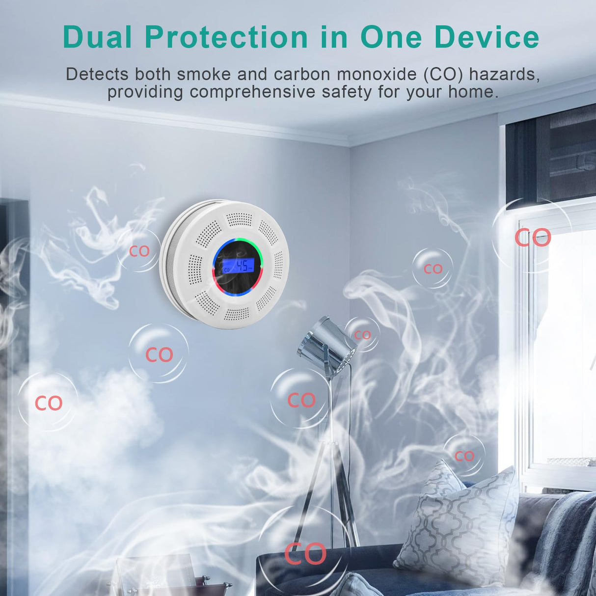 GiiHoo Wireless Interconnected Smoke Carbon Monoxide Detector Battery Powered, Interlinked Combination Smoke and Carbon Monoxide Detector Alarm with Digital Display, Silence Button (White-1)