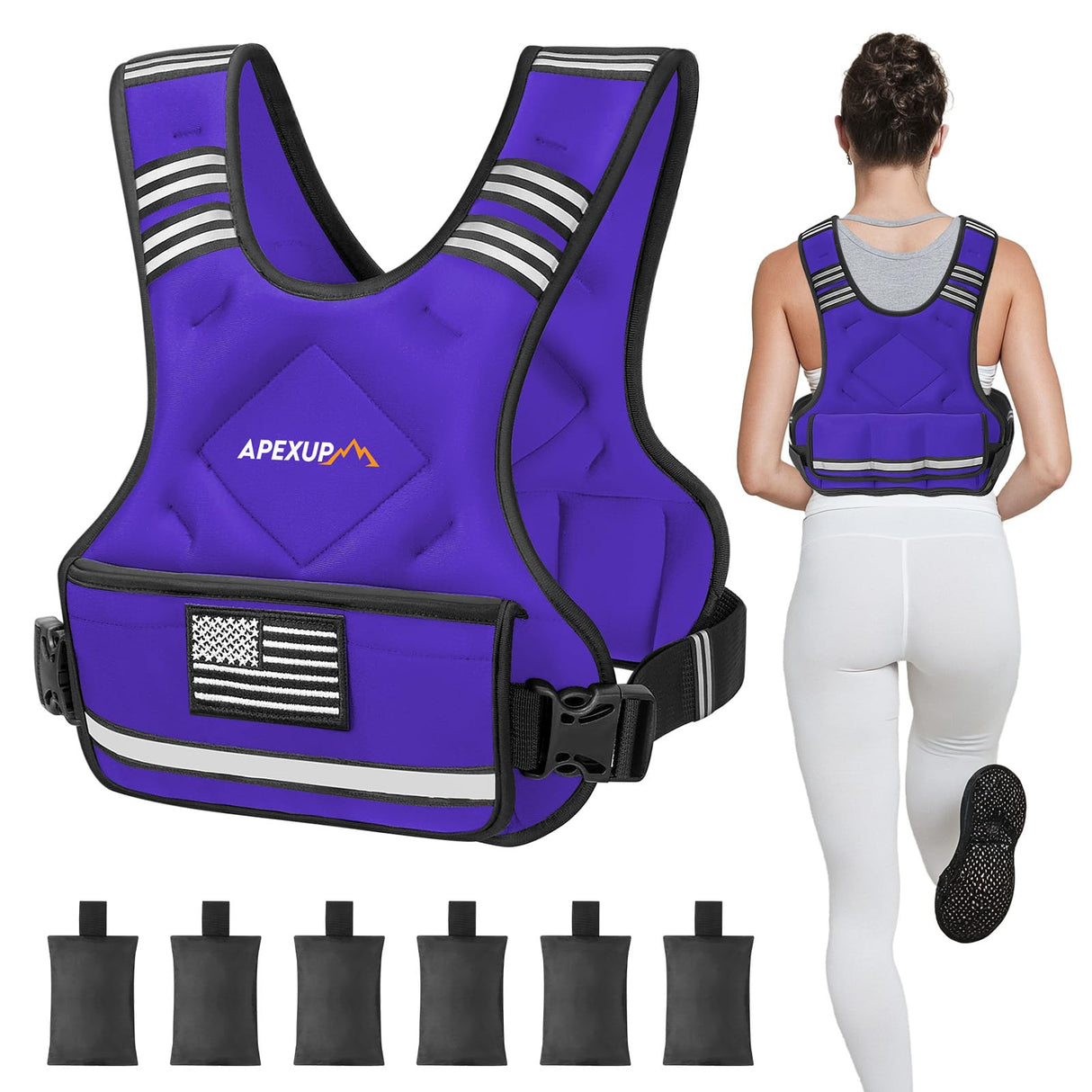 APEXUP Adjustable Weighted Vest, 4-10lb/12-18lb/20-32lb Vest with 6 Ironsand Weights and Large Pocket, Weight Vest for Men Women Strength Training, Running, Walking (12-18lb, Purple)