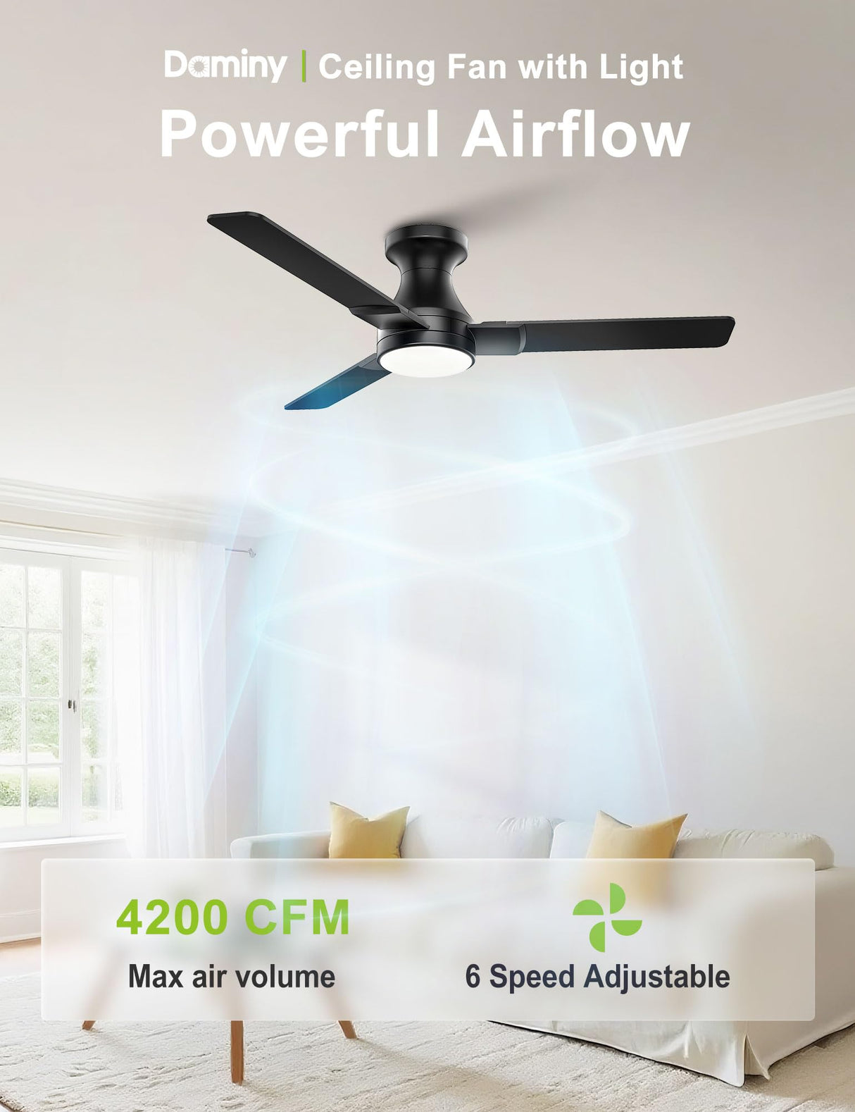 DAMINY 42 inch Ceiling Fans with Lights,3 Blades,3CCT, Low Profile Ceiling Fan with Light and Remote Control,Ceiling Fan for Bedroom, Kitchen,Indoor/Outdoor Use,Flush Mount-Black