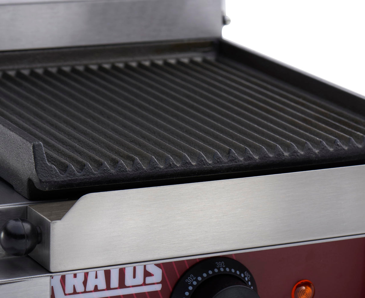Kratos Commercial Electric Panini Sandwich Grill with Grooved Plates, 9" x 9" Cooking Surface, Commercial Countertop Panini Press, 120V, 1750W (29Y-017)