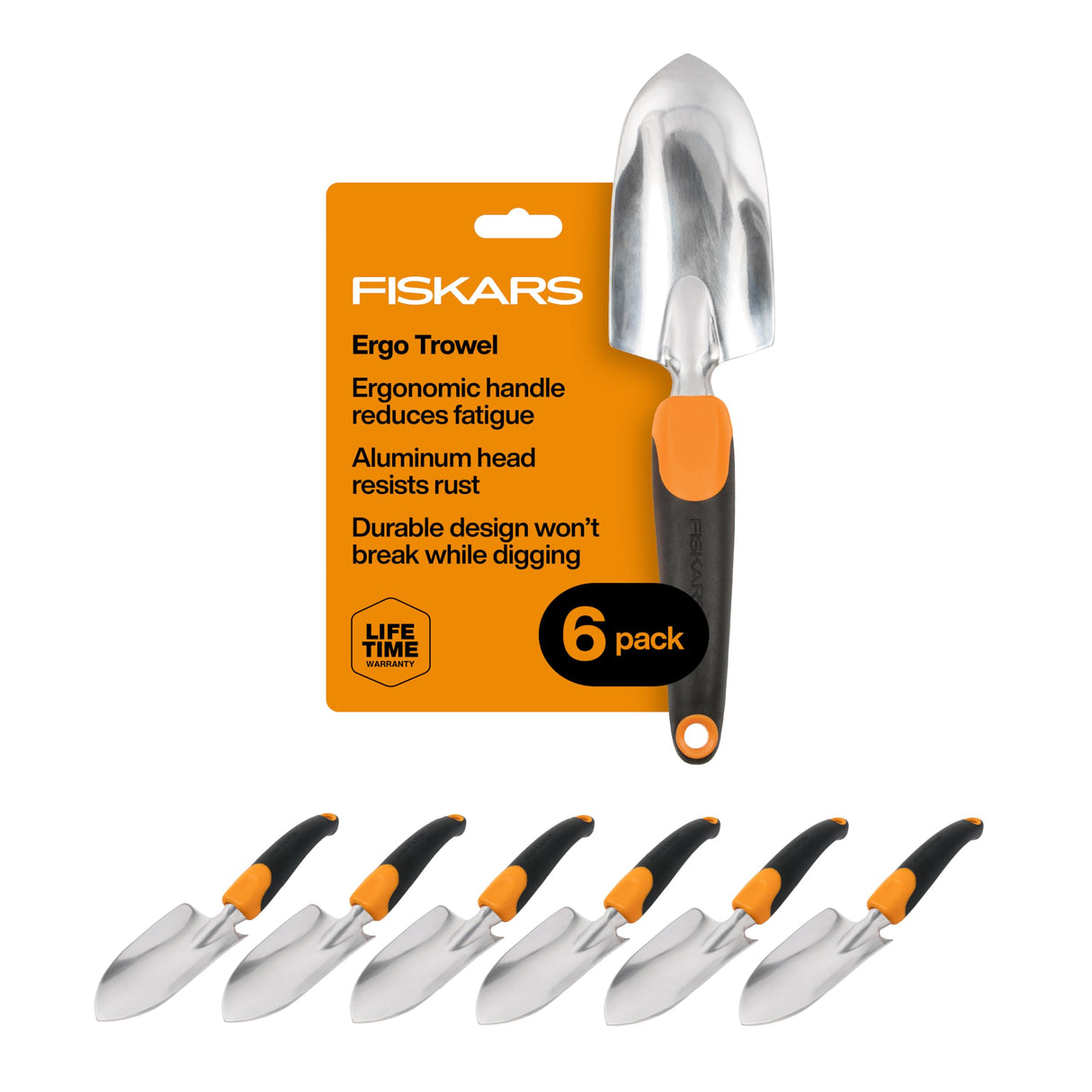 Fiskars Ergo Garden Trowel, Hand Tool for Digging & Planting, 6-Pack