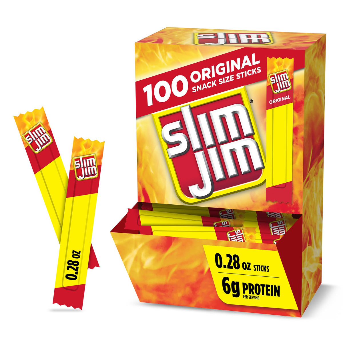 Slim Jim Smoked Jerky Meat Snack Sticks, Original Flavor, 0.28 oz., 100-ct