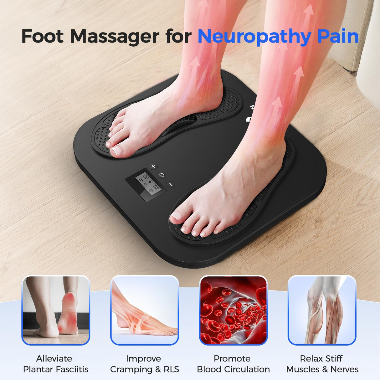 Foot Massager for Neuropathy, Rechargeable TENS EMS Foot Stimulator with 10 Modes 20 Intensities, Feet Circulation Stimulator for Neuropathy, Plantar Fasciitis, Gifts for Mom Dad, FSA HSA Eligible
