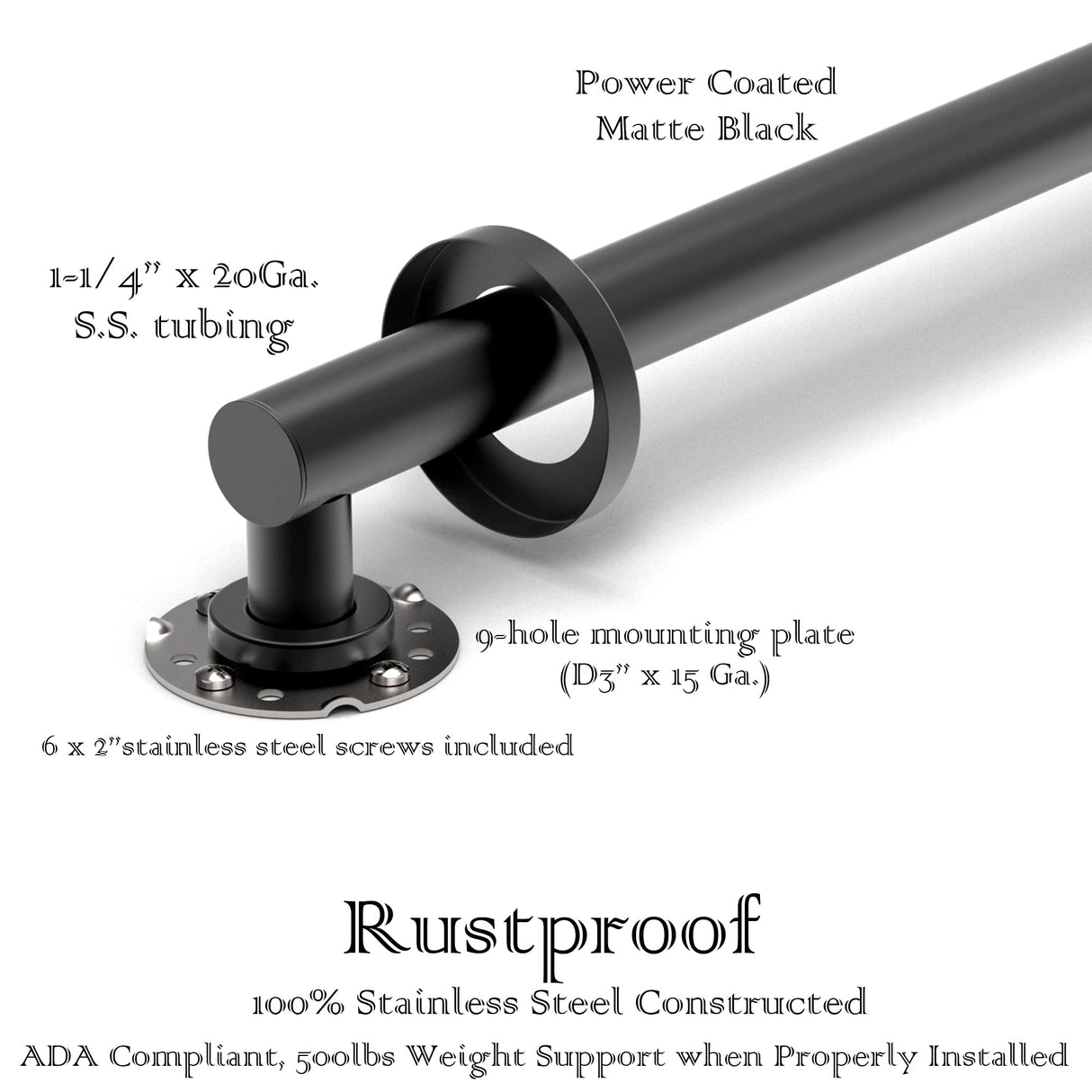 AquaChase ADA Compliant Grab Bar, 500lbs Weight Support for Bath Safety (12 inch, Matte Black)