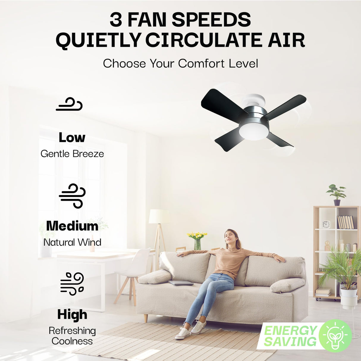 Bell+Howell Socket Breeze Deluxe, Small Ceiling Fan with LED Light and Remote, Adjustable Speeds and Brightness, Light Socket Fan for Bedroom, Kitchen, Living Room, 1000 Lumens