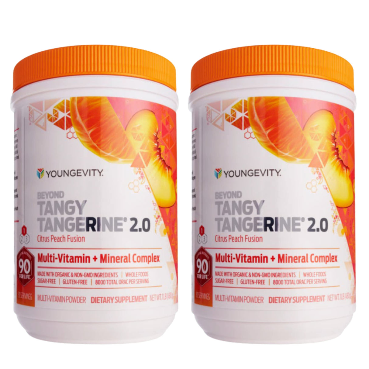 Youngevity Beyond Tangy Tangerine 2.0 Citrus Peach Ultimate Multi-Vitamin & Mineral Complex - Made with Natural & Whole Foods | 8,000 ORAC | 2 Canisters