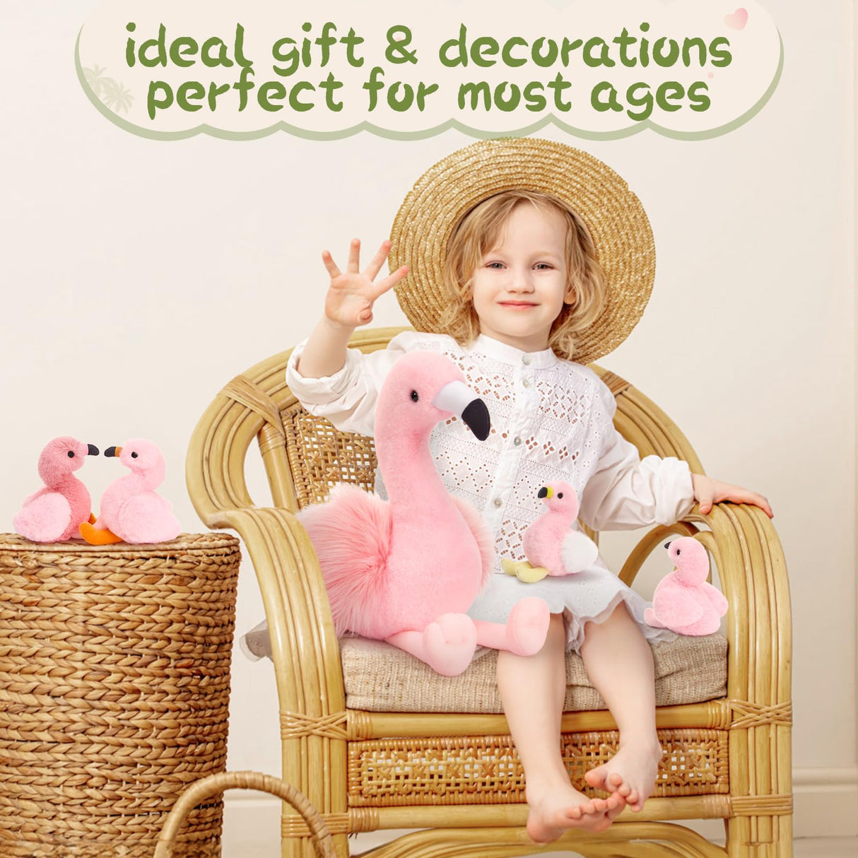 MorisMos Plush Flamingo Stuffed Animals-18in Mommy Stuffed Flamingo with 4 Baby Bird Toys for Girls Boys,Pink Bird Stuffed Animal Gift for Kids Women Birthday Decor Baby Shower Christmas