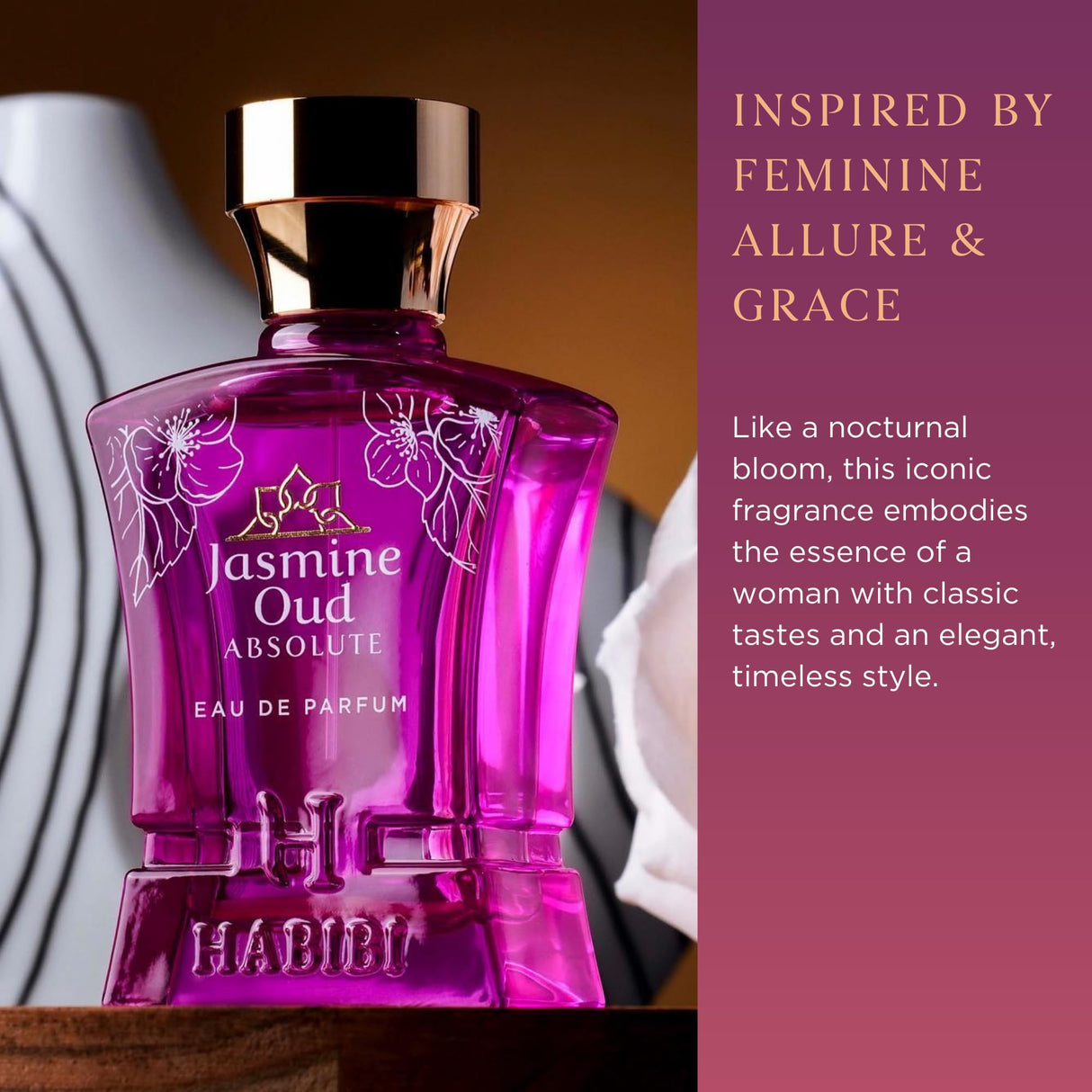 H HABIBI Jasmine Oud Absolute Arabian Oud Perfume for Women, Floral Long-Lasting Cologne For Women - Eau de Parfum (2.5 Oz) Oud Woody & Musk Perfume With Notes of Leather, Violet, Rose, & Tonka Bean