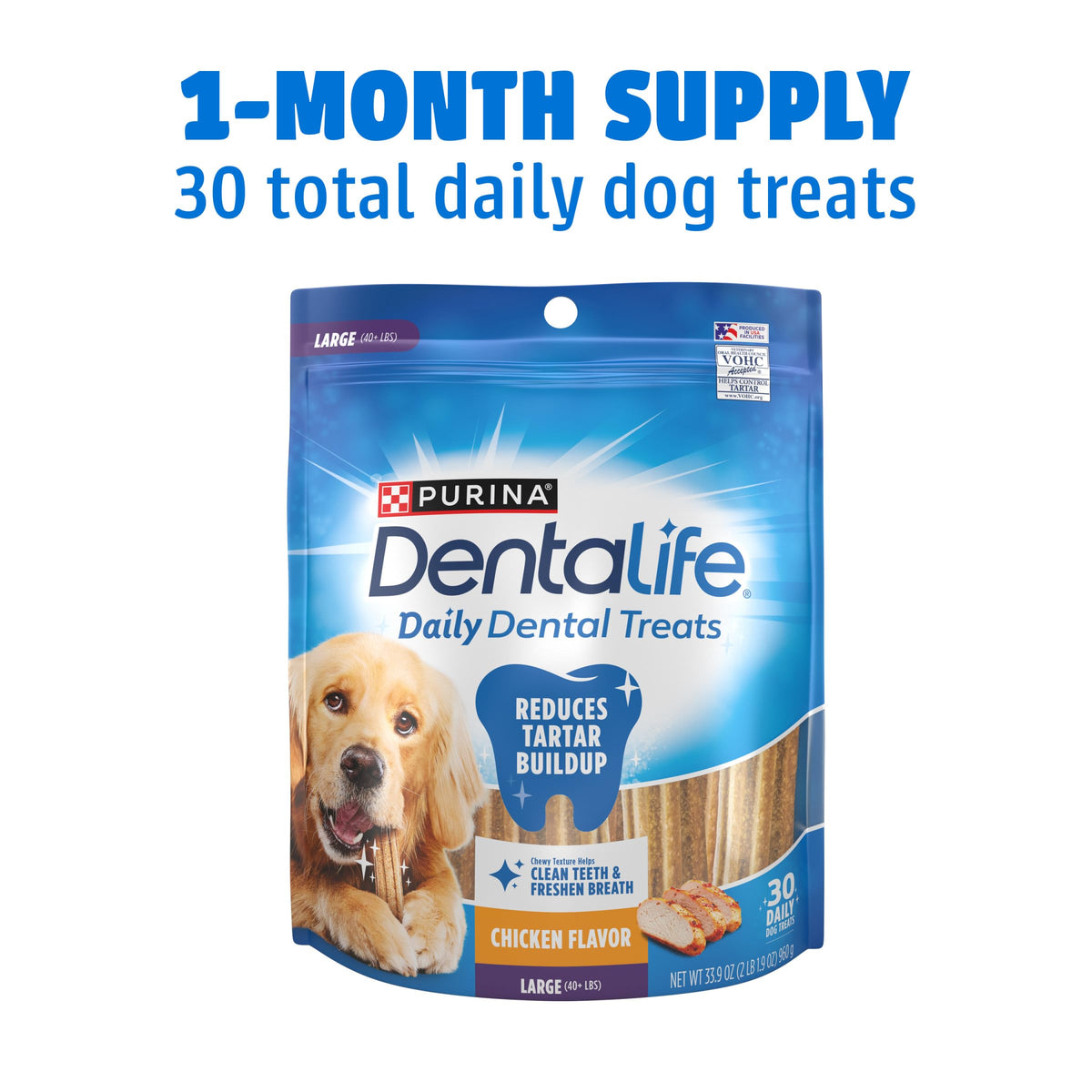 Dentalife Daily Oral Care Dog Treats for Large Dogs, Chicken, 30 ct.