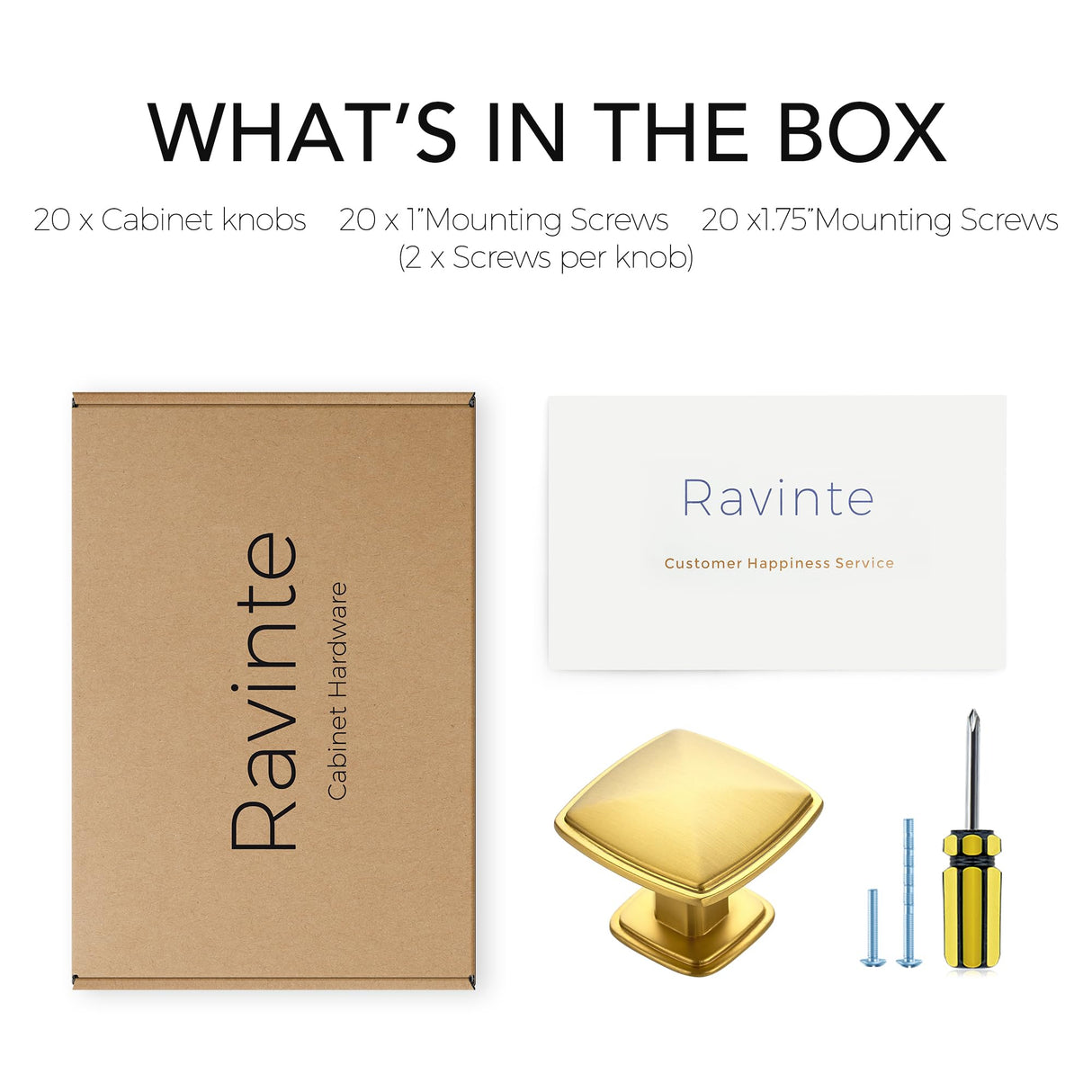 Ravinte 20 Pack Square Single Hole Gold Kitchen Cabinet Knobs Dresser Drawer Cabinet Pulls Drawer Knobs Cabinet Hardware Contemporary Antique Rustic Knobs with Screwdriver