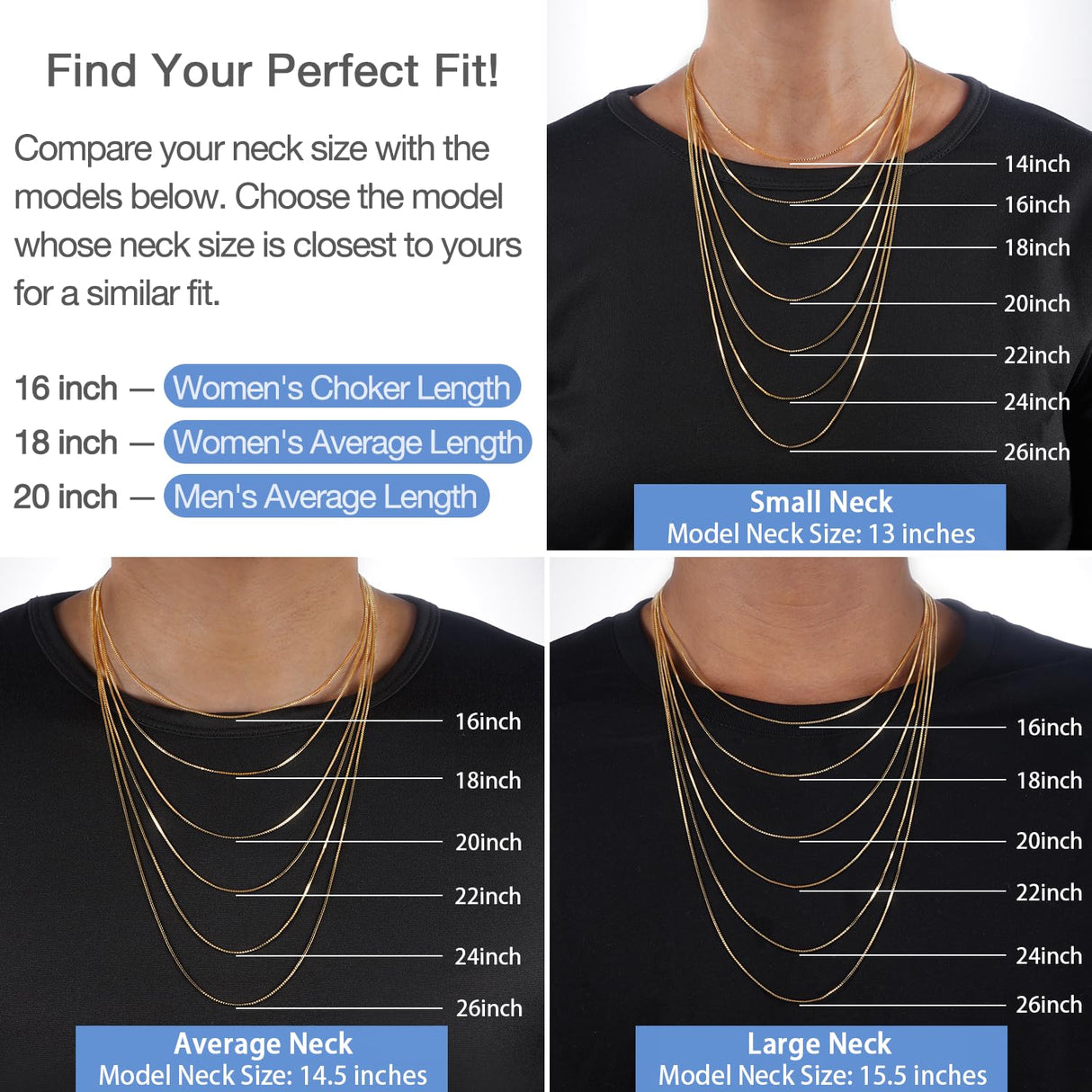 Jewlpire 14K Gold Plated Chain Necklace for Women, 1.3MM Box Chains Necklace 14K Gold Plated Chain for Women Thin & Sturdy Womens Chains Necklaces, 26 Inches