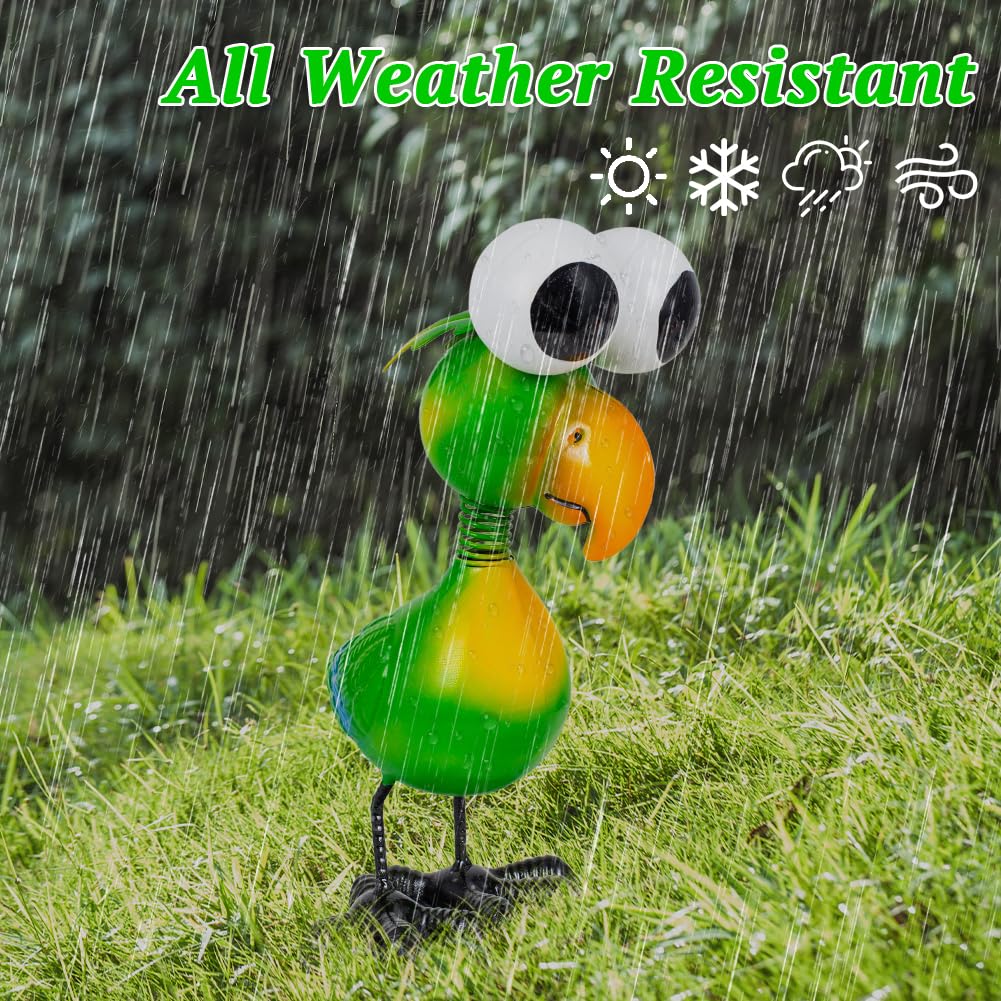 STANKGARDEN Metal Parrot Garden Statues Outdoor Decor, Green Funny Bird Outdoor Sculptures Yard Art Decoration for Home Patio Lawn Backyard, Gift for Women Lovers Moms