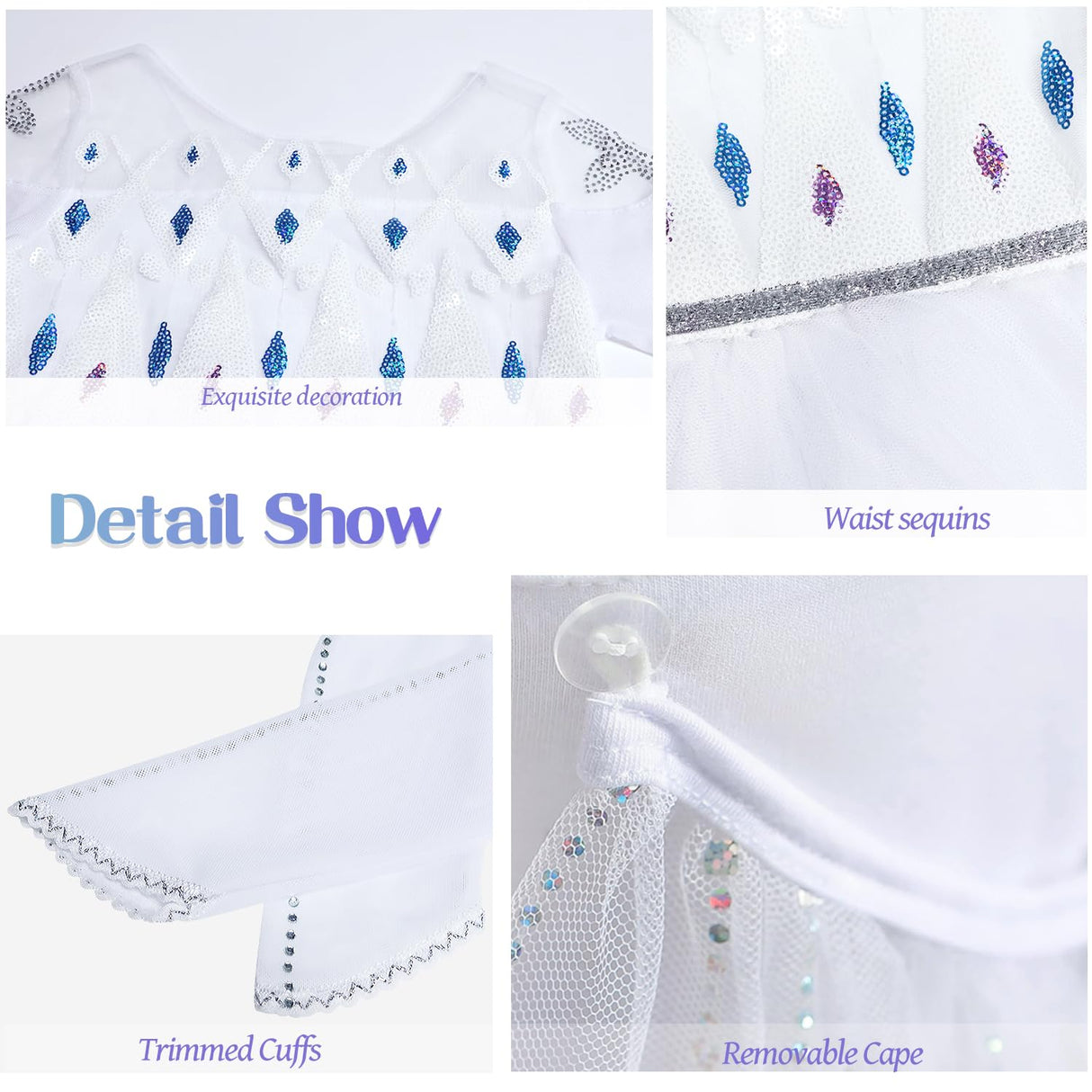 Axwcon Girls Princess Elsa Dress Costume with Waist Sequins, Detachable Cape, Halloween Christmas Kid Snow Queen Dress Up