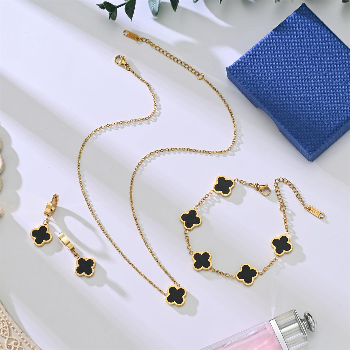 Otdwsd 18K Gold Plated Lucky Clover Jewelry Set, Birthday Gifts for Women