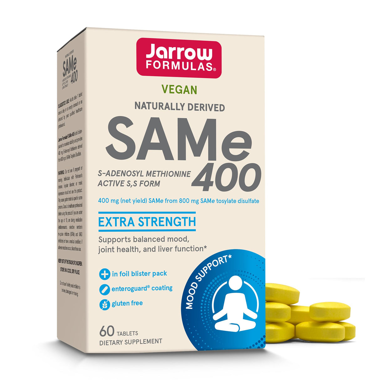 Jarrow Formulas SAMe 400 mg, Supports Joint Health, Liver Function, Brain Metabolism, 60 Tablets, Up To a 60 Day Supply