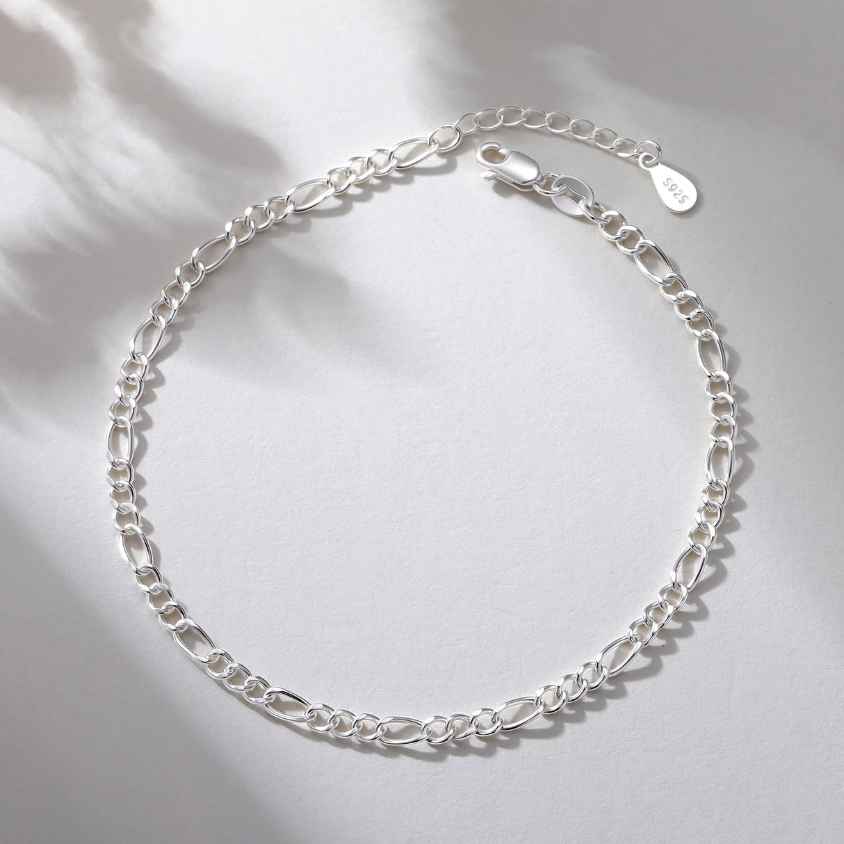 TOPCRED 925 Sterling Silver 3mm Figaro Chain Bracelet for Women 7 Inches