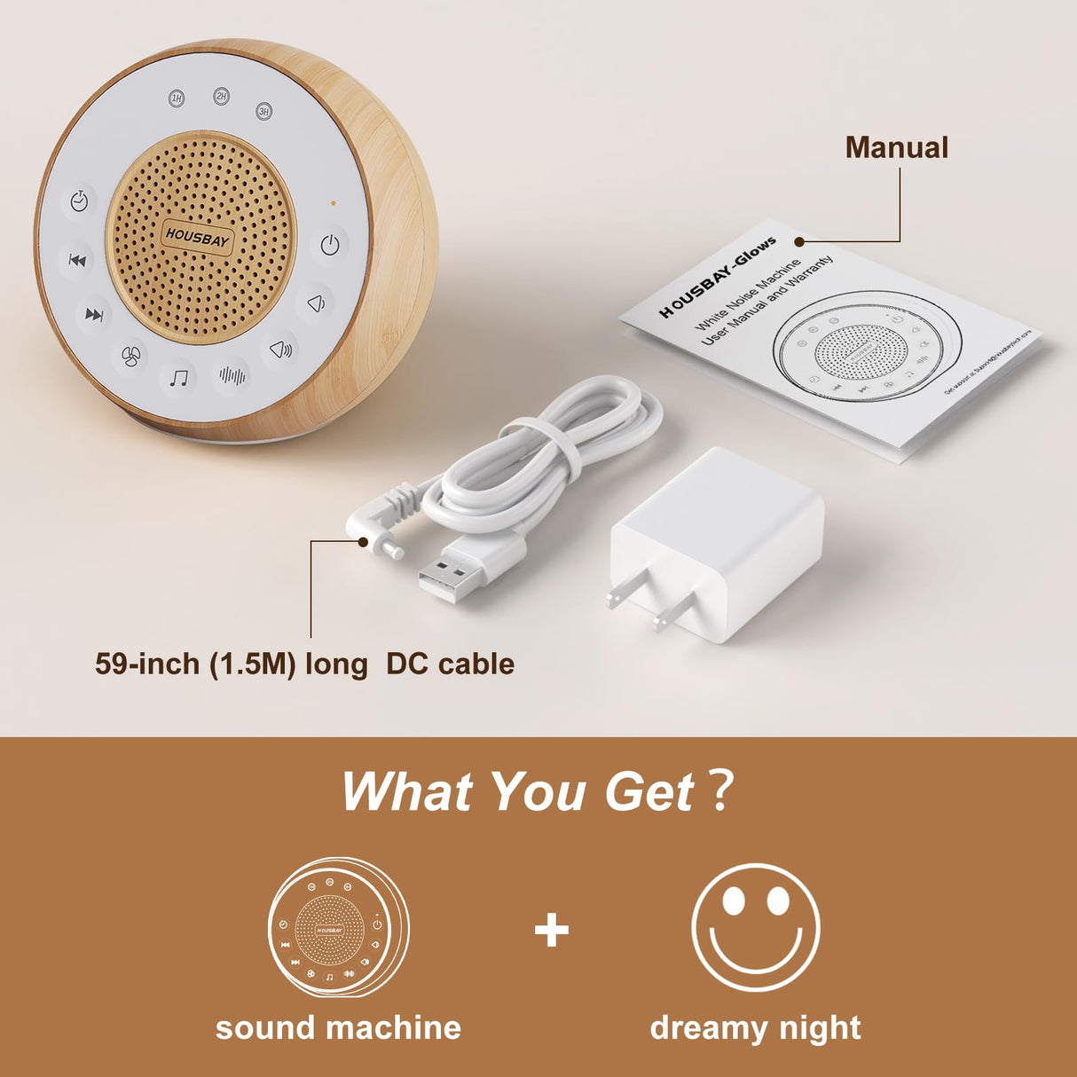 Housbay White Noise Sound Machine, 31 Soothing Sounds, 5W Loud Stereo Sound, Sleep Timer, Small Sleep Machine & Noise Canceling for Sleeping, Relaxation